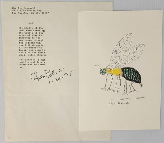 Signed Manuscript by Charles Bukowski: Bee (1975)