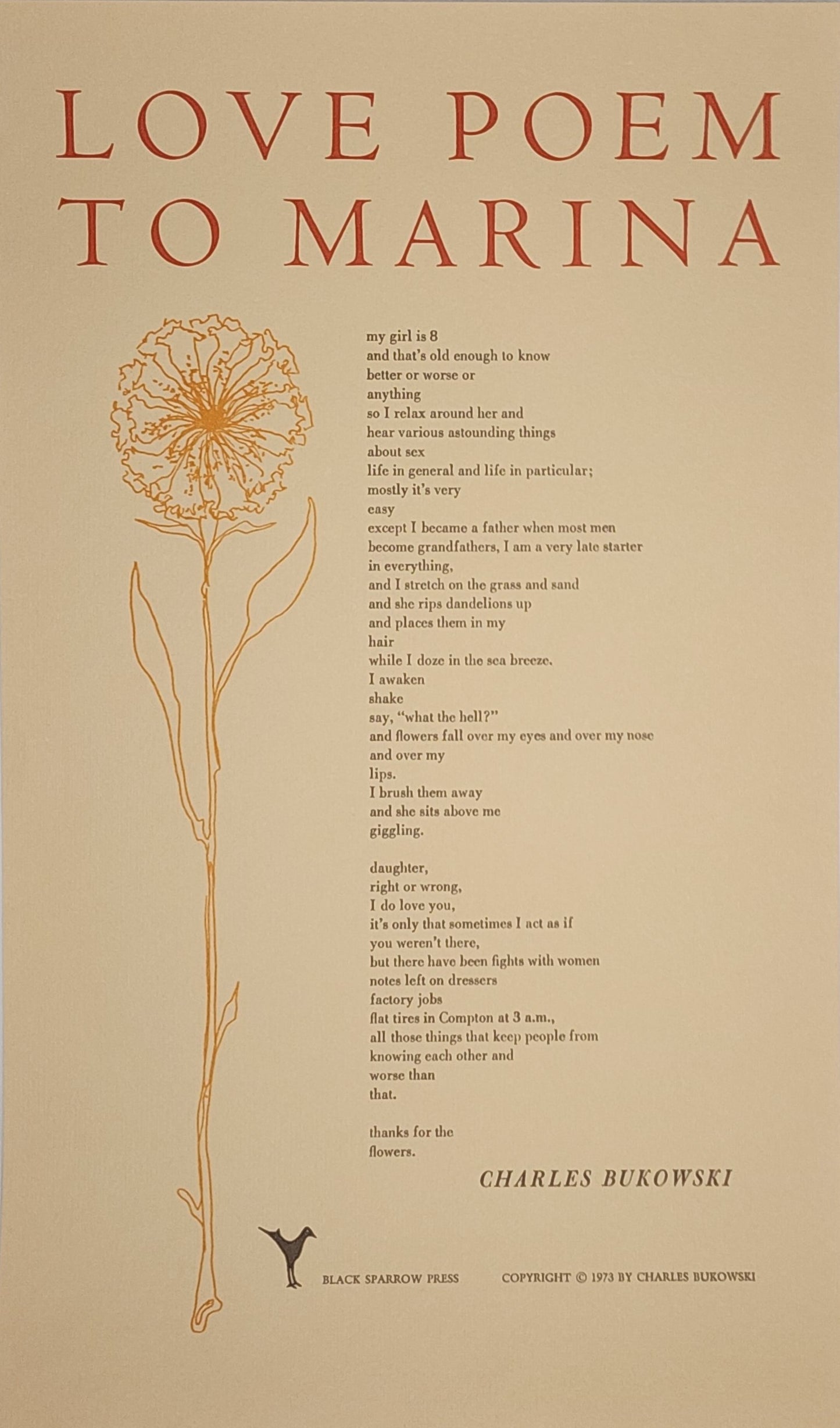 Love Poem To Marina – Unfolded Broadside (1973)