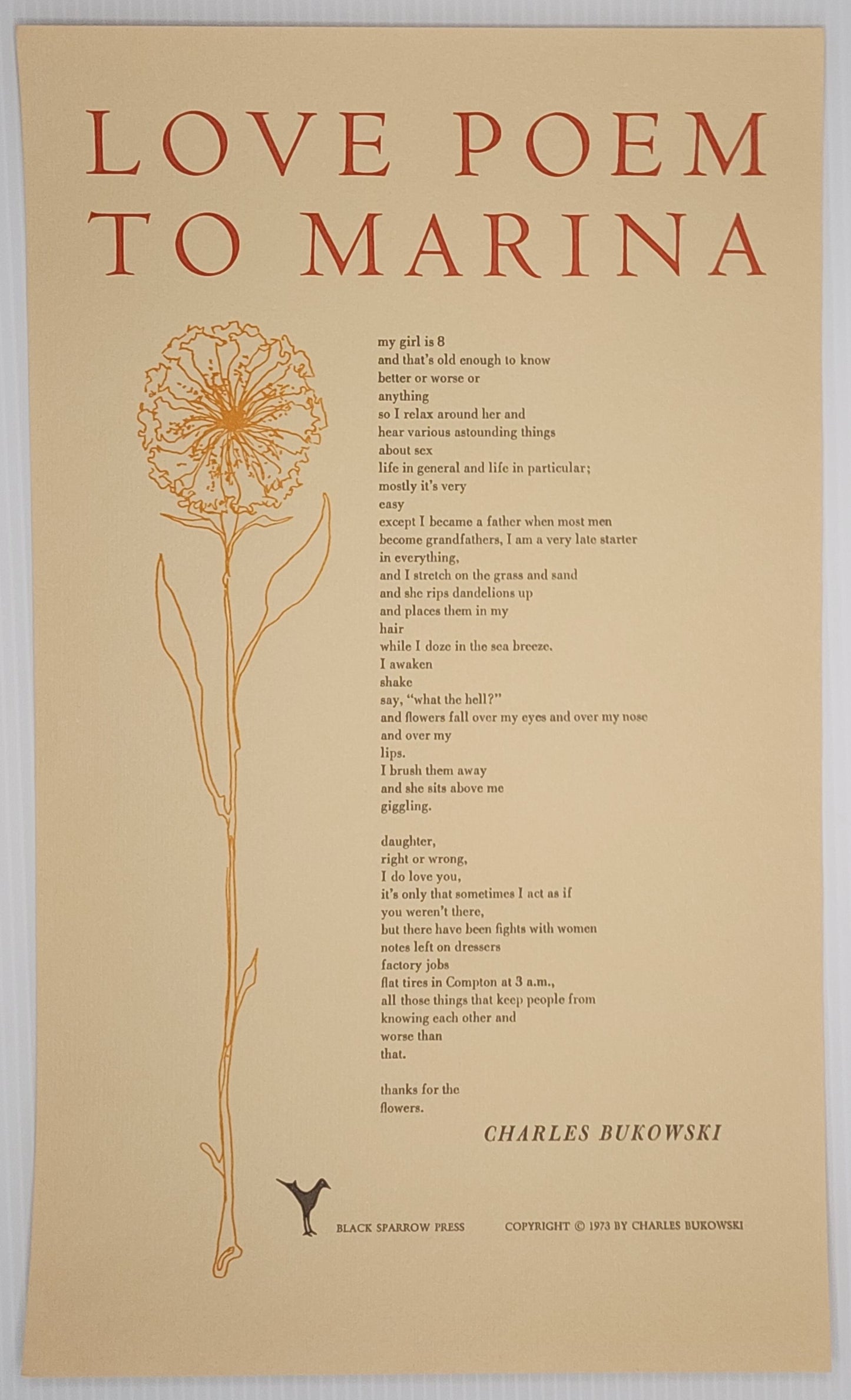 Love Poem To Marina – Unfolded Broadside (1973)