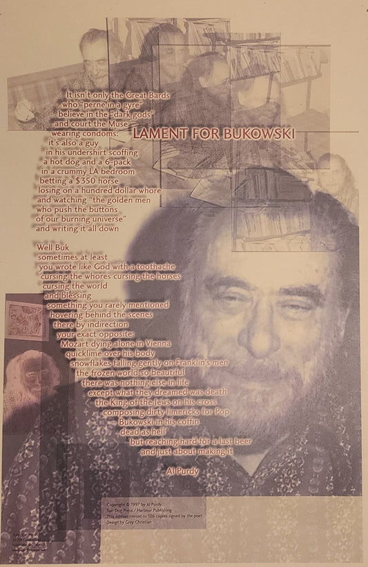 Lament For Bukowski – Broadside Featuring Al Purdy Poem