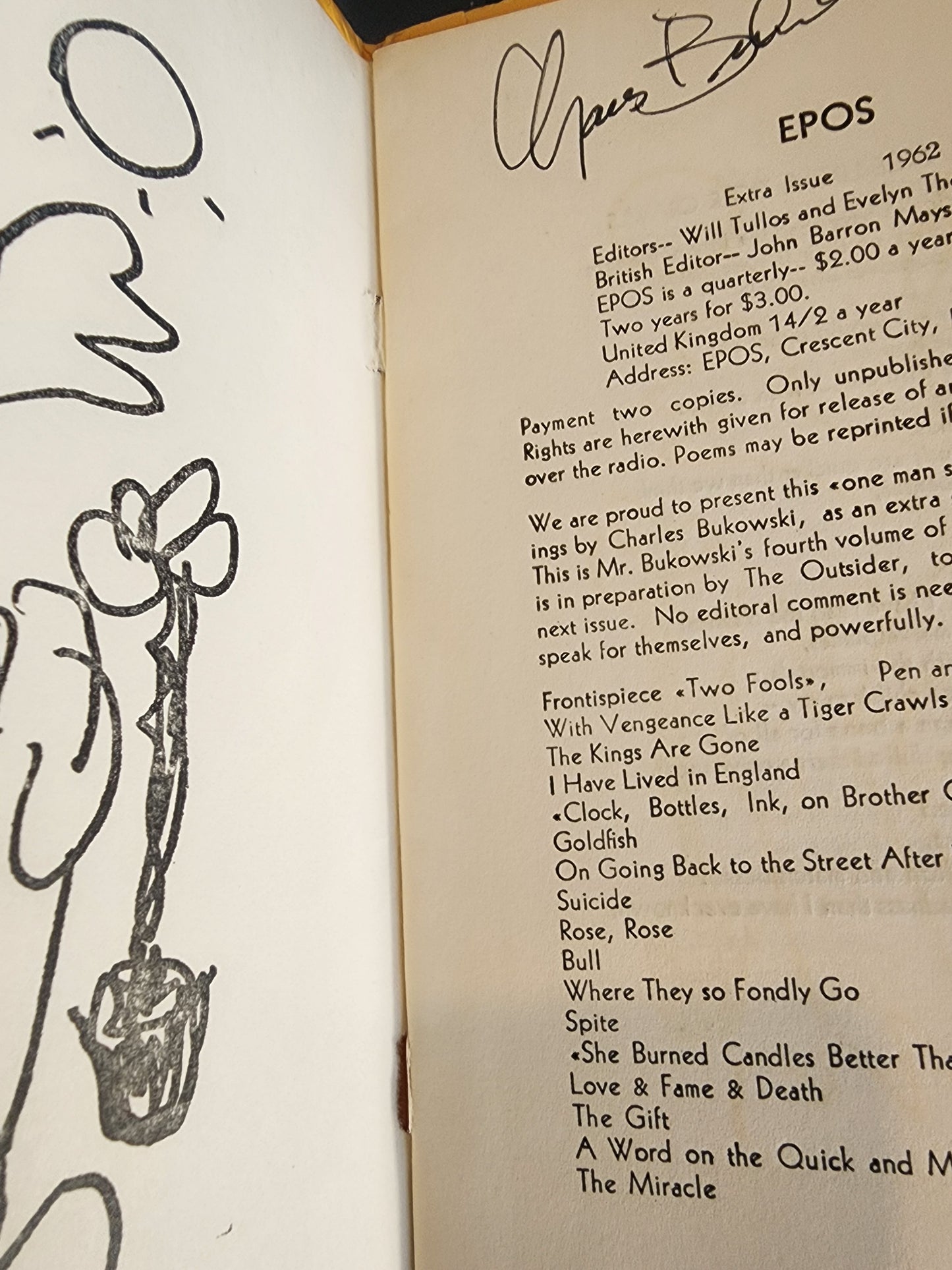 EPOS Extra Issue Poems and Drawings -- Signed by Charles Bukowski (1962)