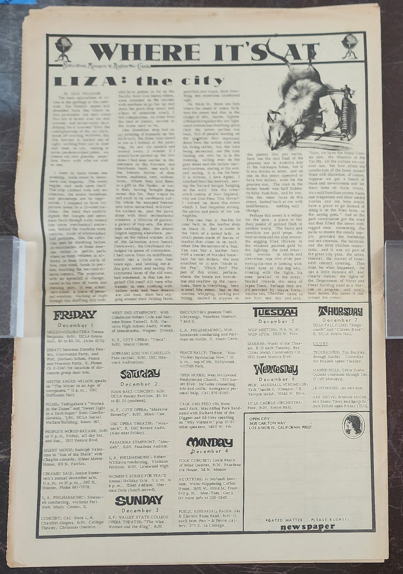 OPEN CITY No. 31, Nov. 30–Dec. 5, 1967 — Bukowski Notes, Liza Williams