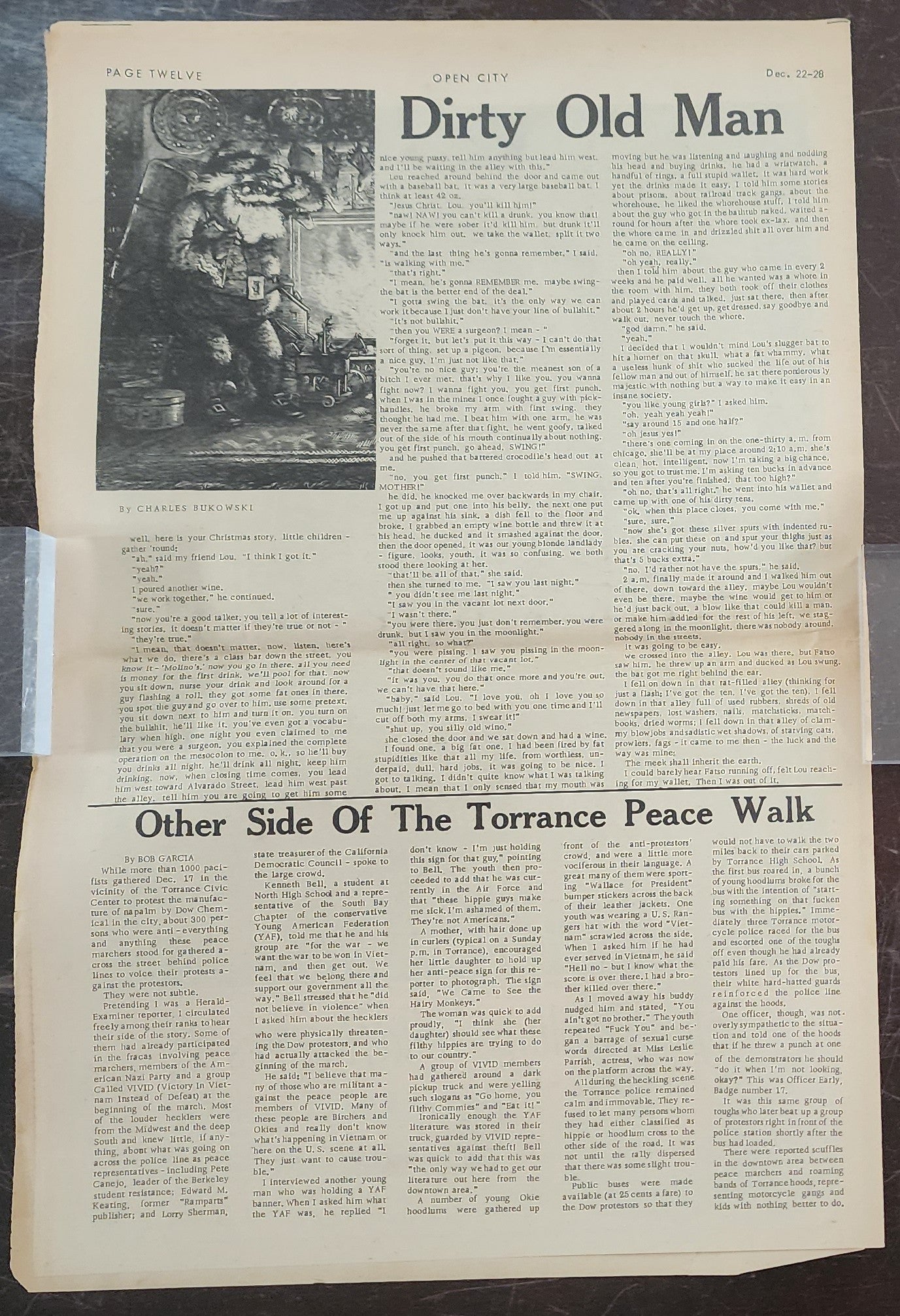 OPEN CITY No. 34, Dec. 22–28, 1967 — Bukowski Christmas Story, Mothers of Invention, Phil Ochs, Richie Havens, Dow Chemical Napalm Protest