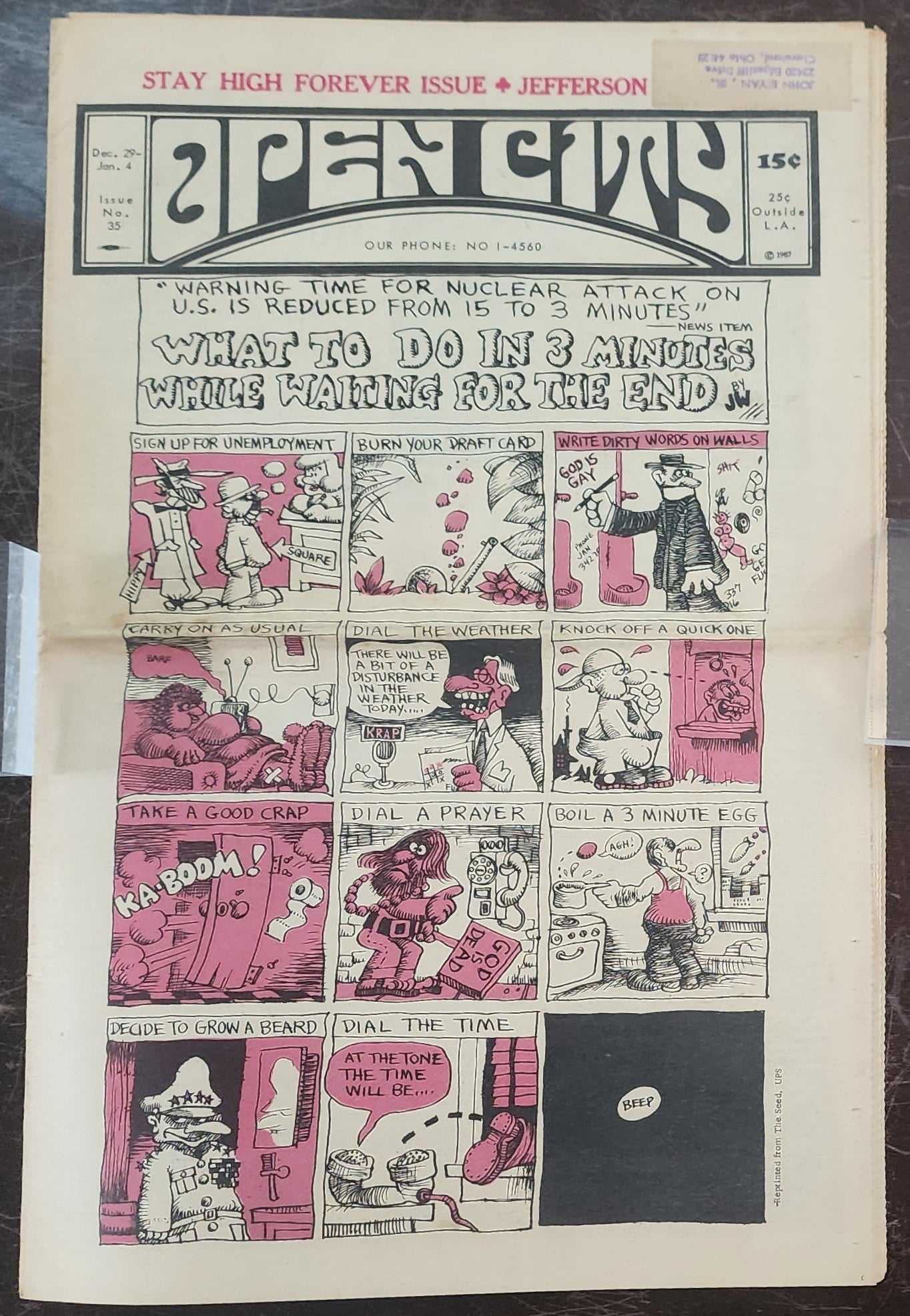 OPEN CITY No. 35, Dec. 29–Jan. 4, 1967/68 — Bukowski's Love Letter to Liza, Jefferson Airplane, The Fugs, Chambers Bros.