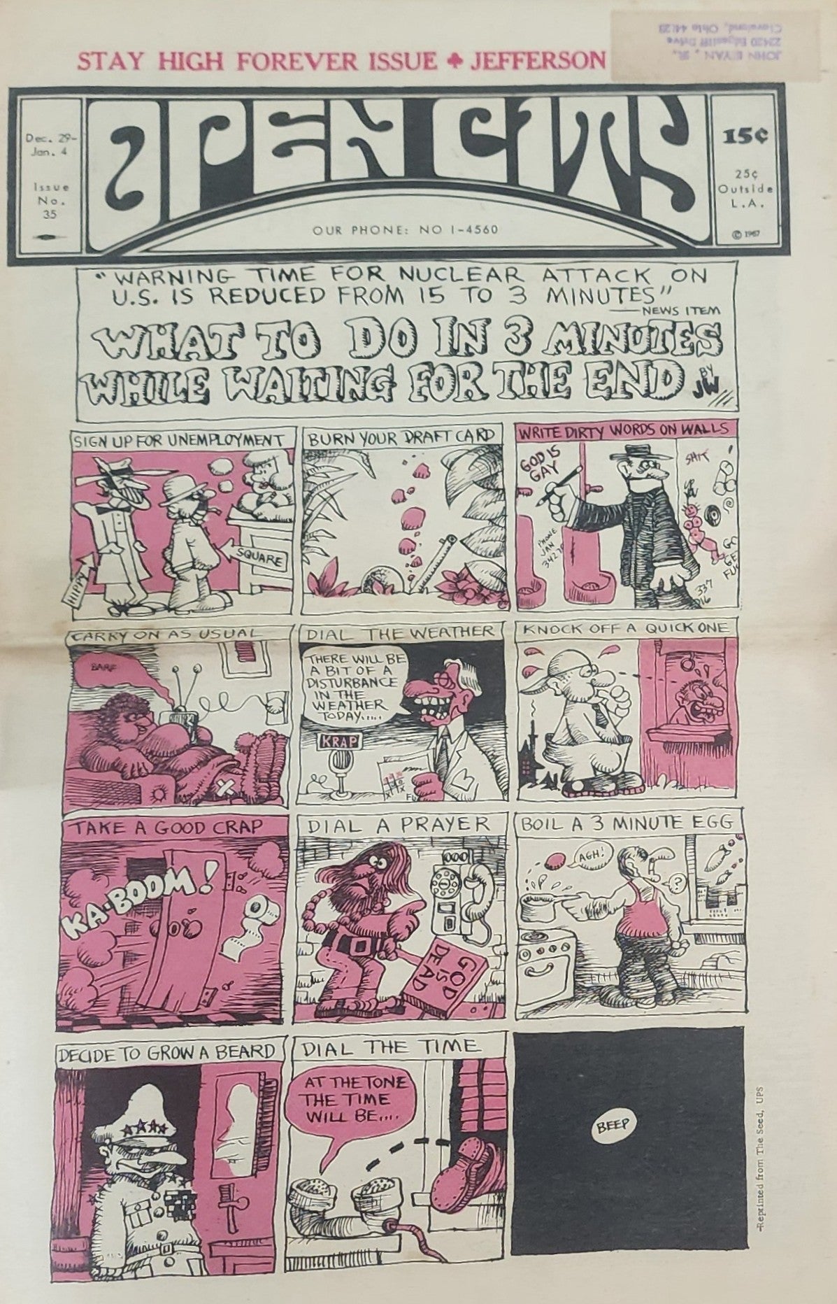 OPEN CITY No. 35, Dec. 29–Jan. 4, 1967/68 — Bukowski's Love Letter to Liza, Jefferson Airplane, The Fugs, Chambers Bros.