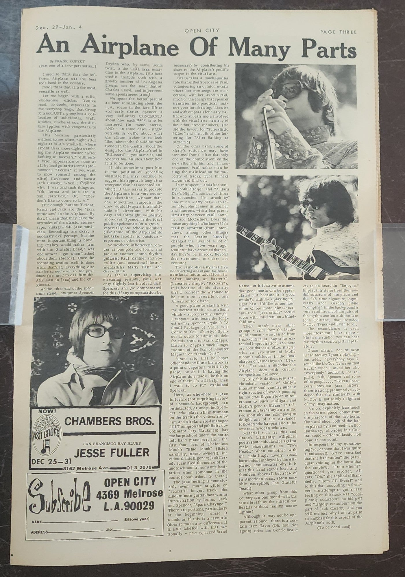 OPEN CITY No. 35, Dec. 29–Jan. 4, 1967/68 — Bukowski's Love Letter to Liza, Jefferson Airplane, The Fugs, Chambers Bros.