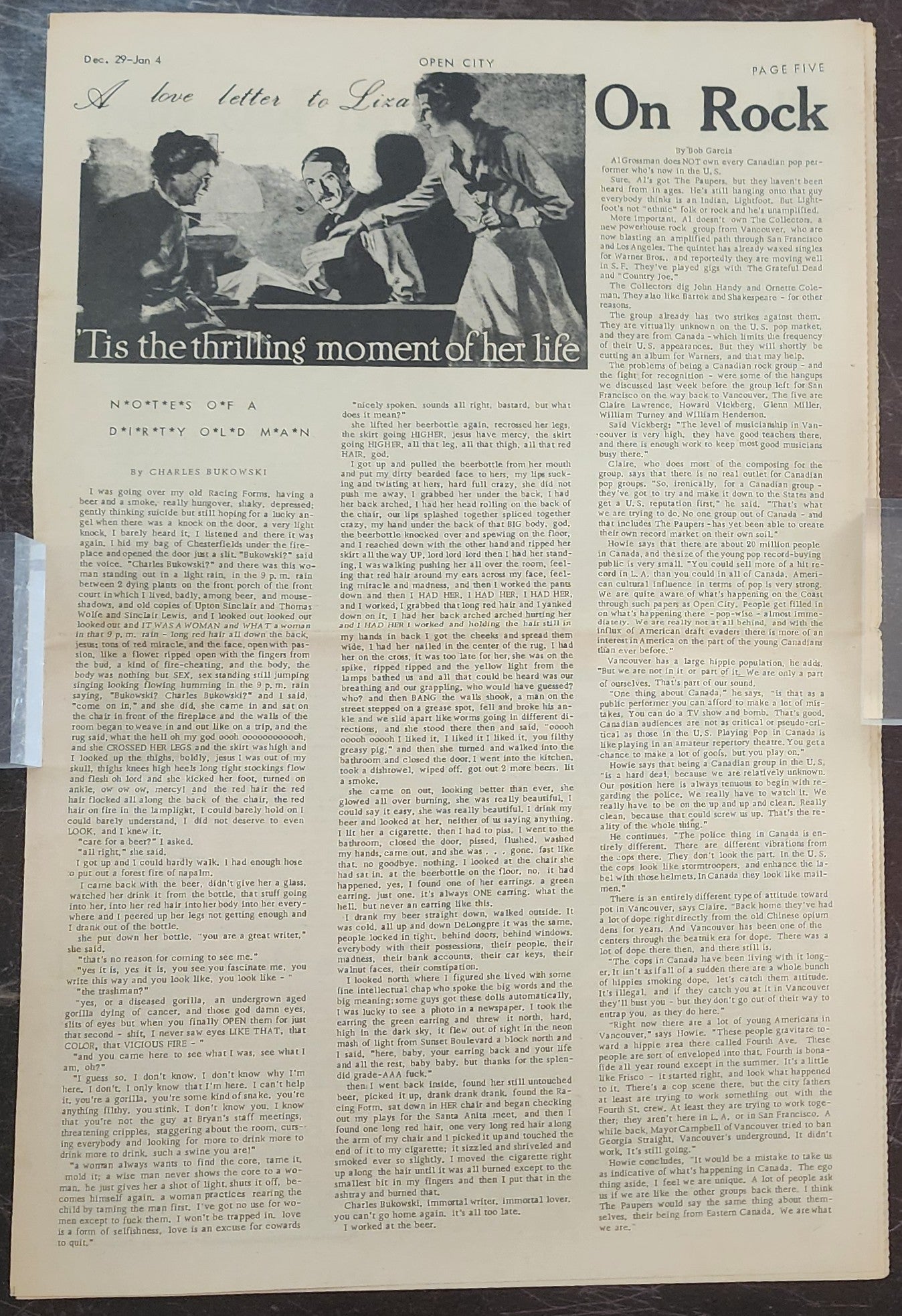 OPEN CITY No. 35, Dec. 29–Jan. 4, 1967/68 — Bukowski's Love Letter to Liza, Jefferson Airplane, The Fugs, Chambers Bros.