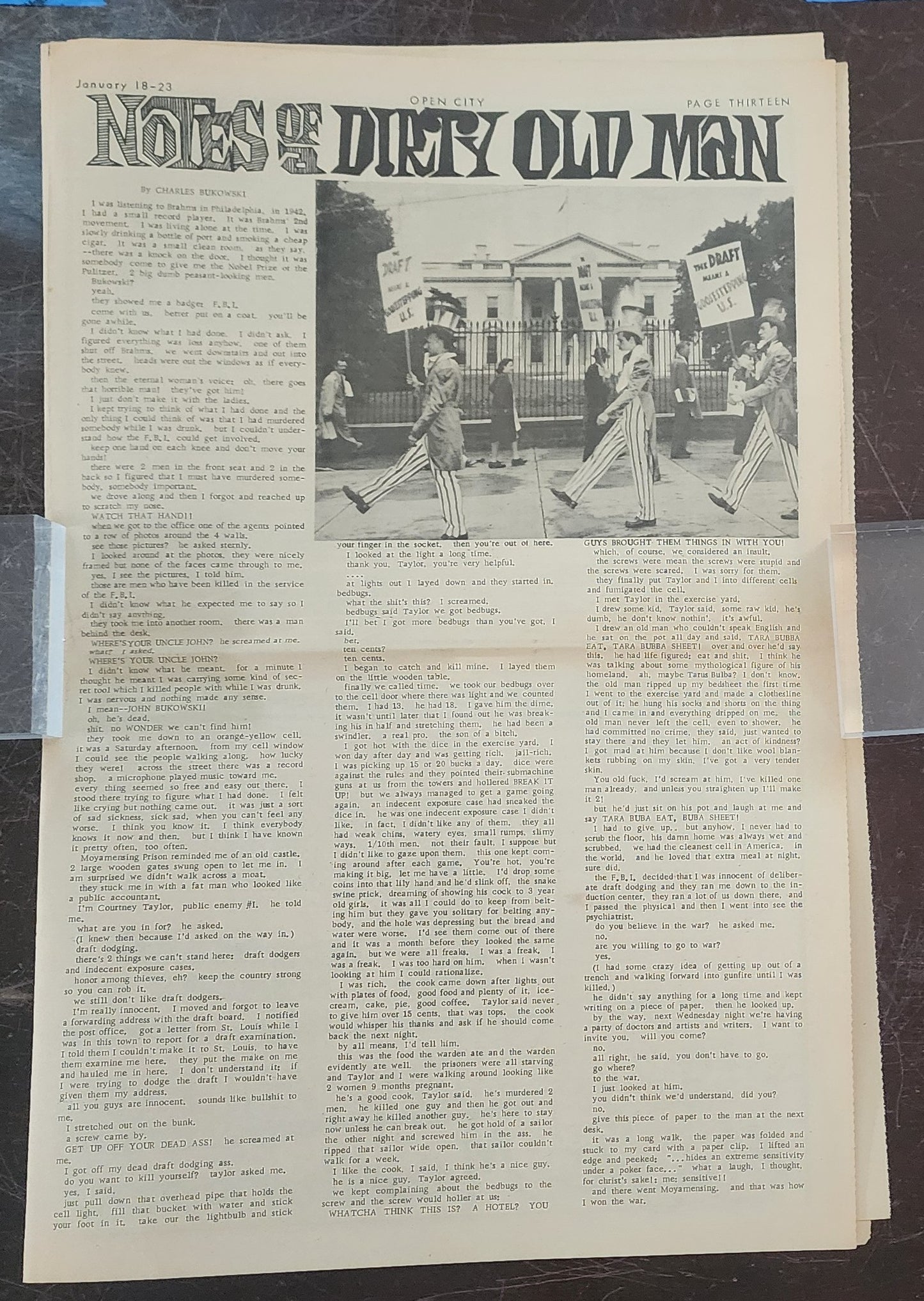 OPEN CITY No. 38, Jan. 18–23, 1968 — Bukowski at Moyamensing Prison, Larry Hama, Draft Dodging, Courtney Taylor Public Enemy No. 1