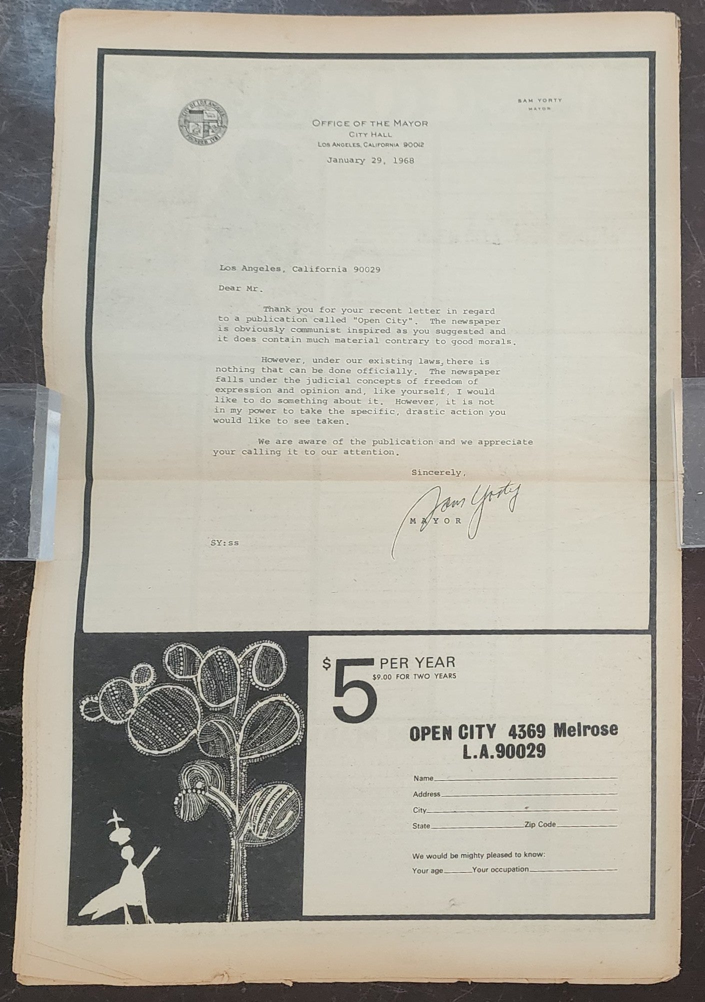 OPEN CITY No. 41, Feb. 9–15, 1968 — Bukowski Early Version of a Scene from Barfly, Jefferson Airplane, Cream, Mayor Yorty