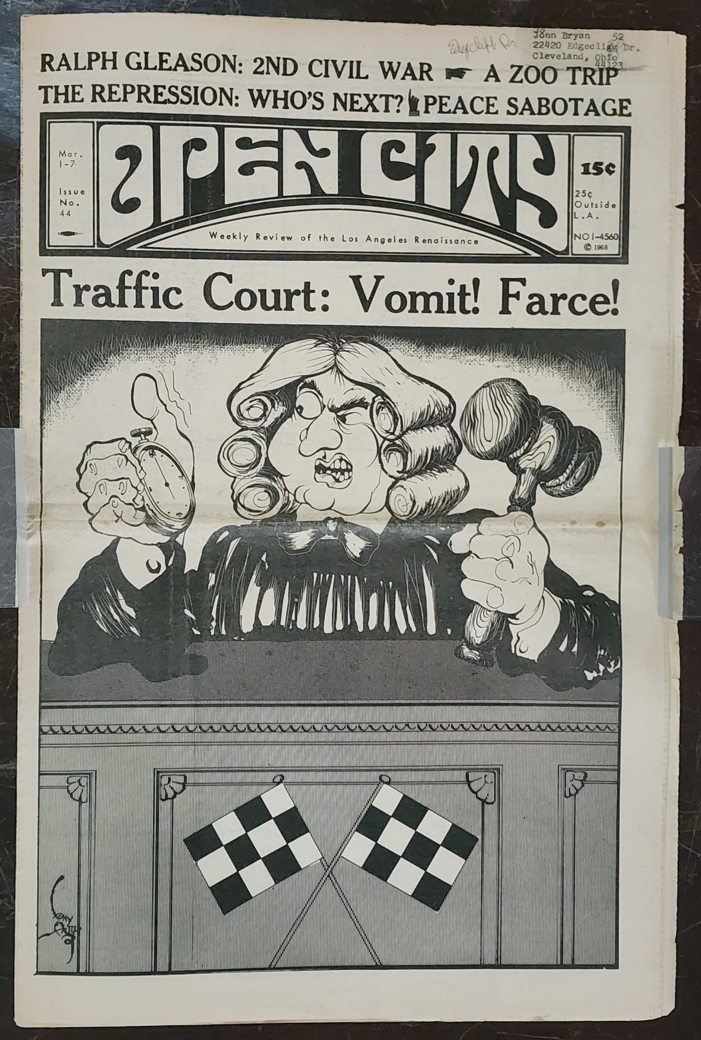 OPEN CITY No. 44, Mar. 1–7, 1968 — Bukowski Notes, Ralph Gleason, Liza Williams