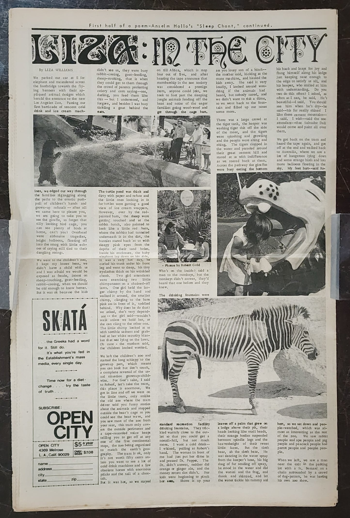 OPEN CITY No. 44, Mar. 1–7, 1968 — Bukowski Notes, Ralph Gleason, Liza Williams