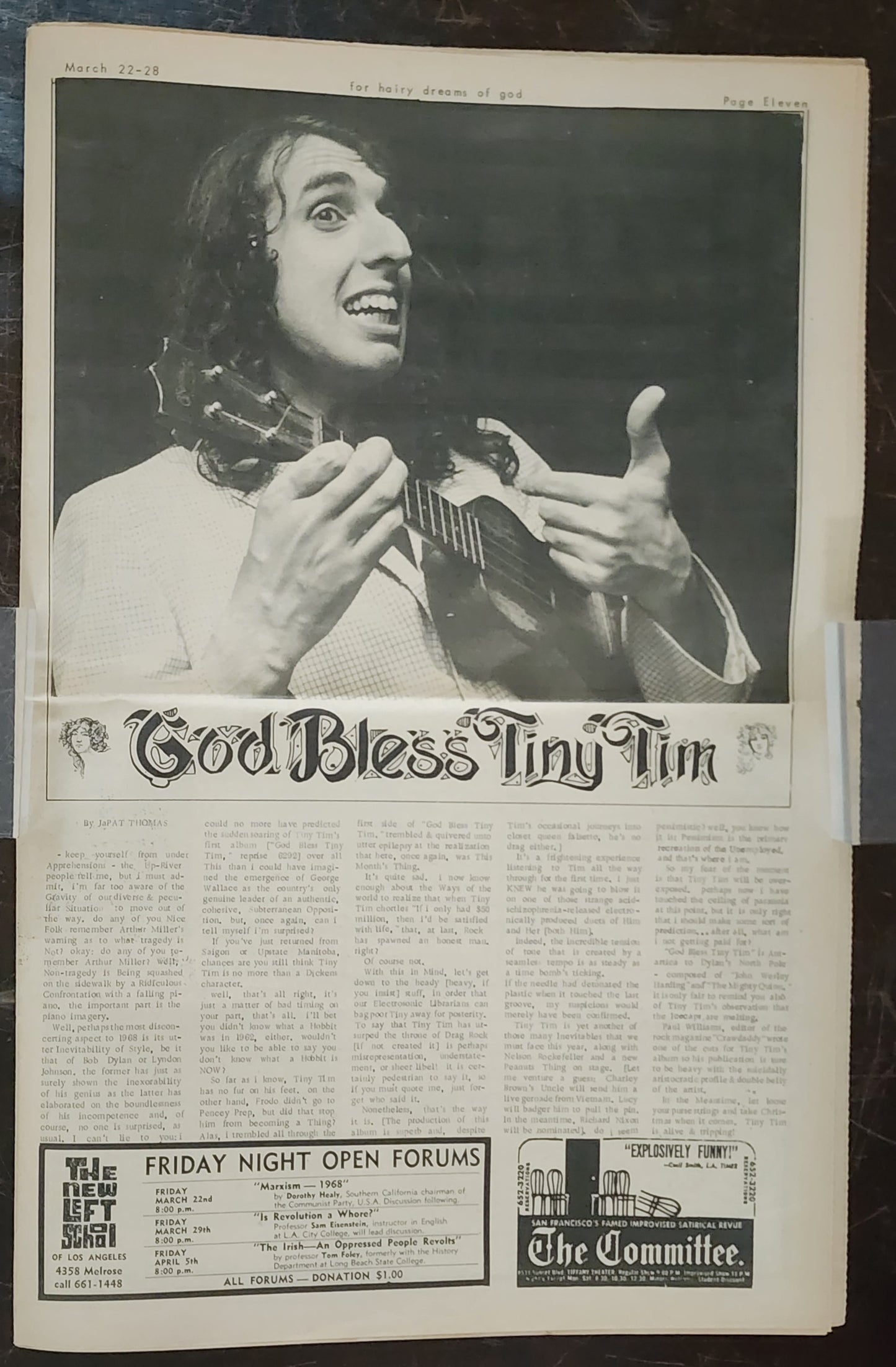 OPEN CITY No. 47, Mar. 22–28, 1968 — Bukowski Notes, Tiny Tim, Jefferson Airplane, Buffalo Springfield, Canned Heat