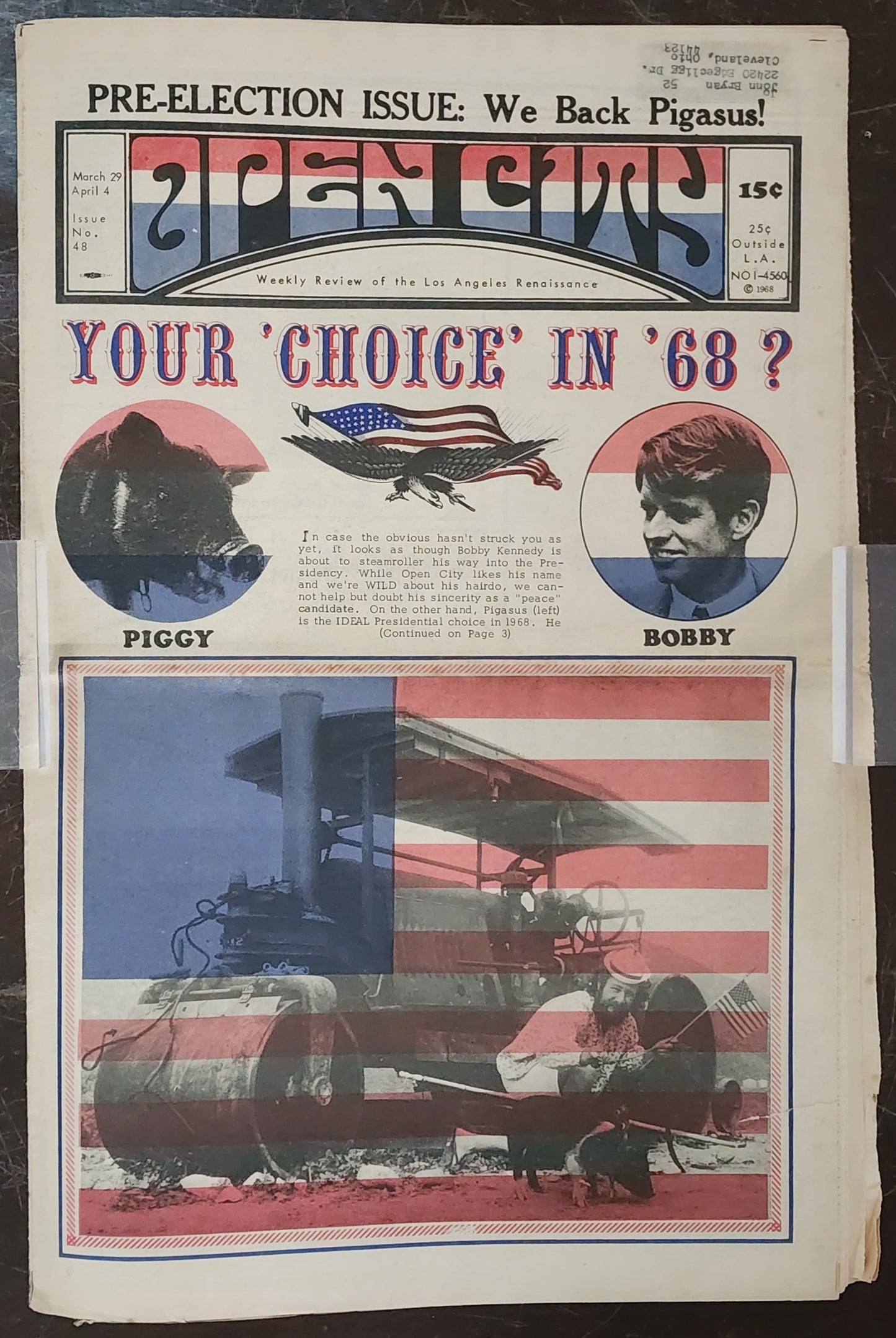 OPEN CITY No. 48, Mar. 29–Apr. 4, 1968 — Bukowski at the Races, The Doors, Judy Collins, Tim Buckley, Paul Butterfield Blues Band, Yippie Presidential Campaign