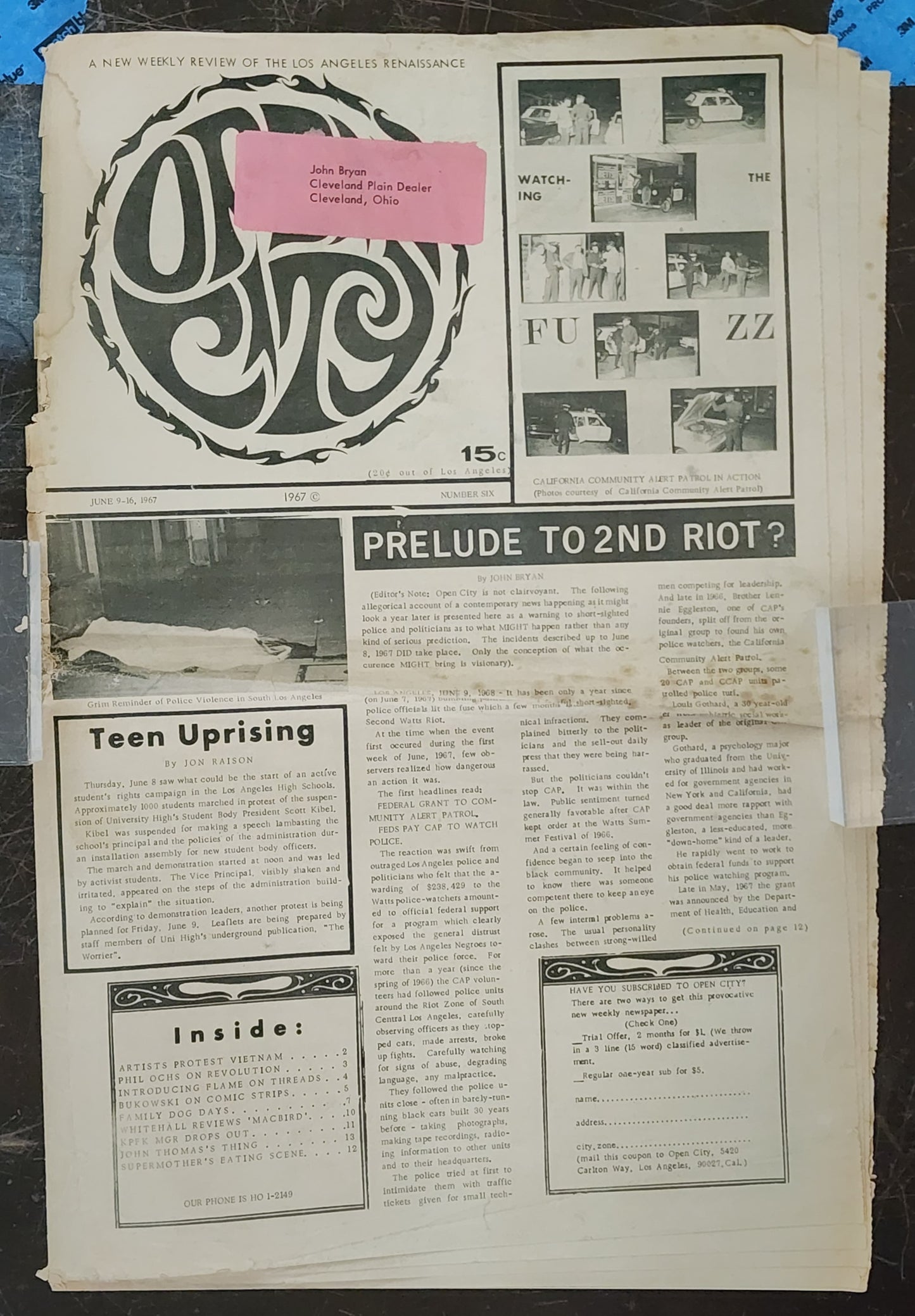 OPEN CITY No. 6, June 9–16, 1967 — Bukowski on Poetry and the Underground, Phil Ochs, Frank Sinatra, Simon & Garfunkel
