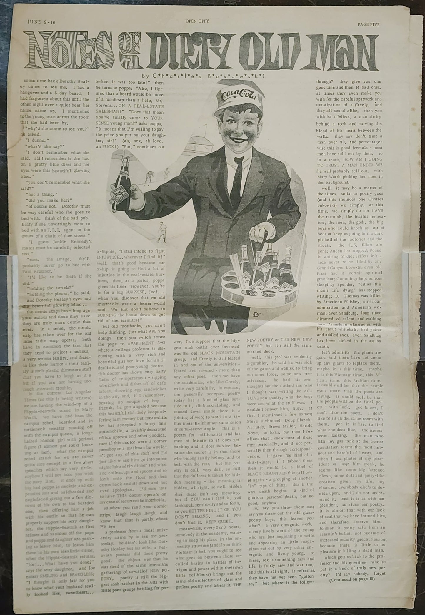 OPEN CITY No. 6, June 9–16, 1967 — Bukowski on Poetry and the Underground, Phil Ochs, Frank Sinatra, Simon & Garfunkel