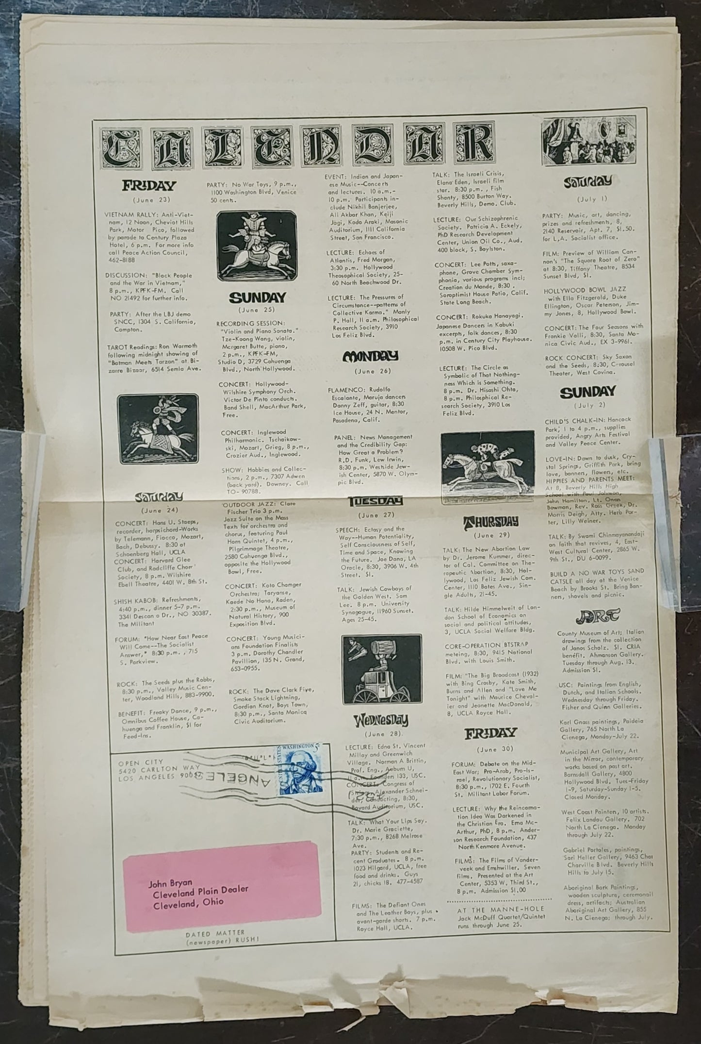 OPEN CITY No. 8, June 23–29, 1967 — Bukowski Notes and Poem, Monterey Pop Festival, Angry Arts Poetry Supplement