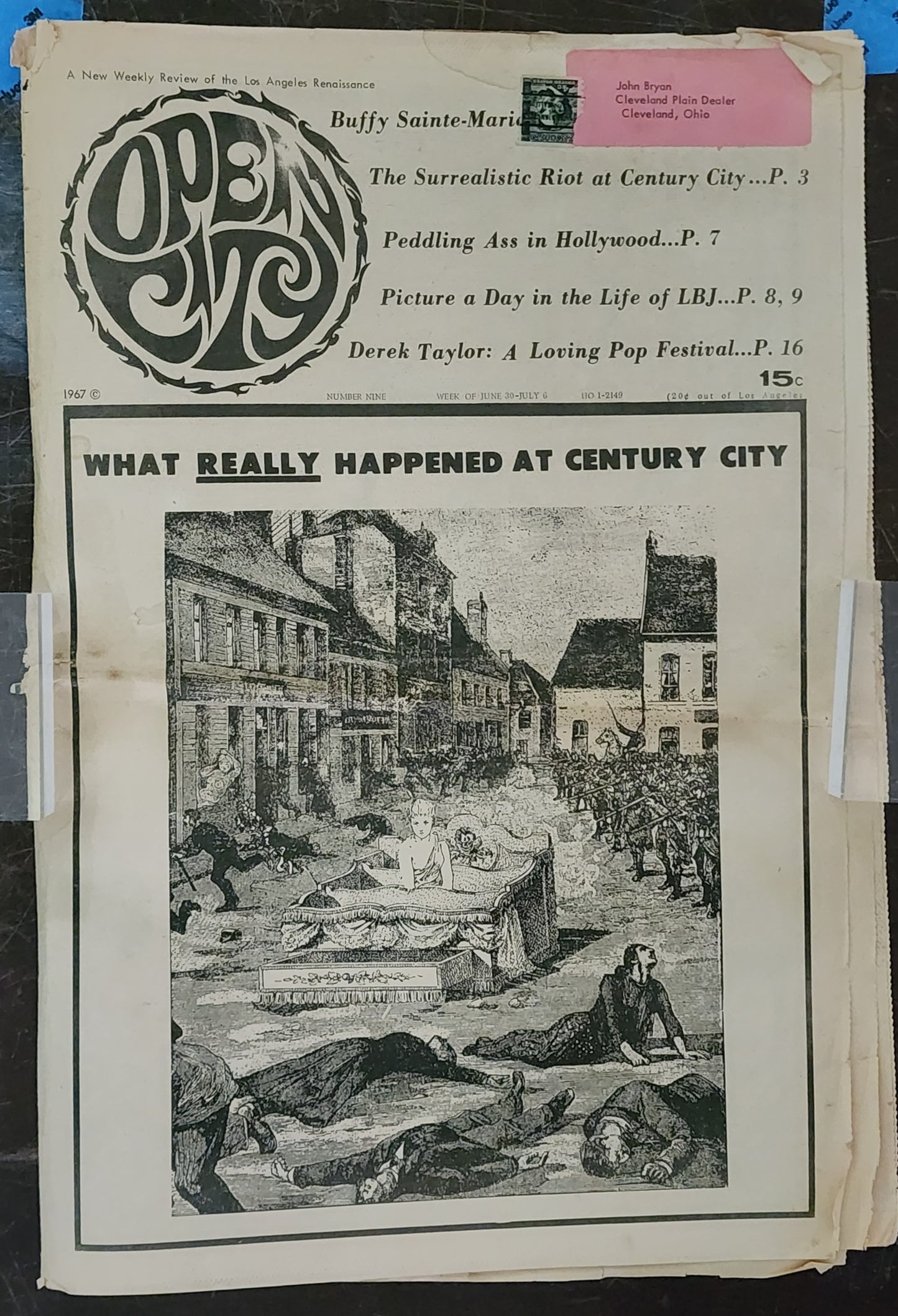 OPEN CITY No. 9, June 30–July 6, 1967 — Bukowski Notes, Buffy Sainte-Marie, Derek Taylor on Monterey Pop, Century City Riot
