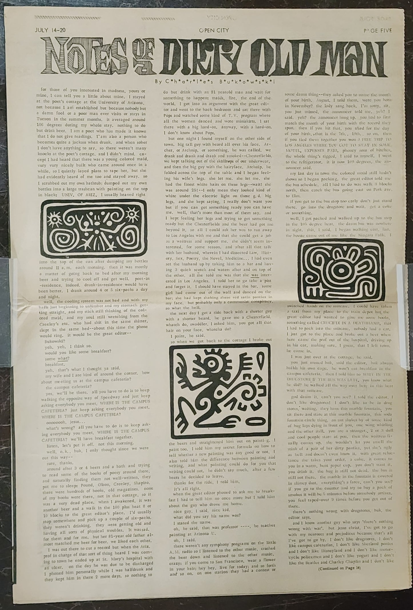 OPEN CITY No. 11, July 14–20, 1967 — Bukowski at University of Arizona, South LA Love-In