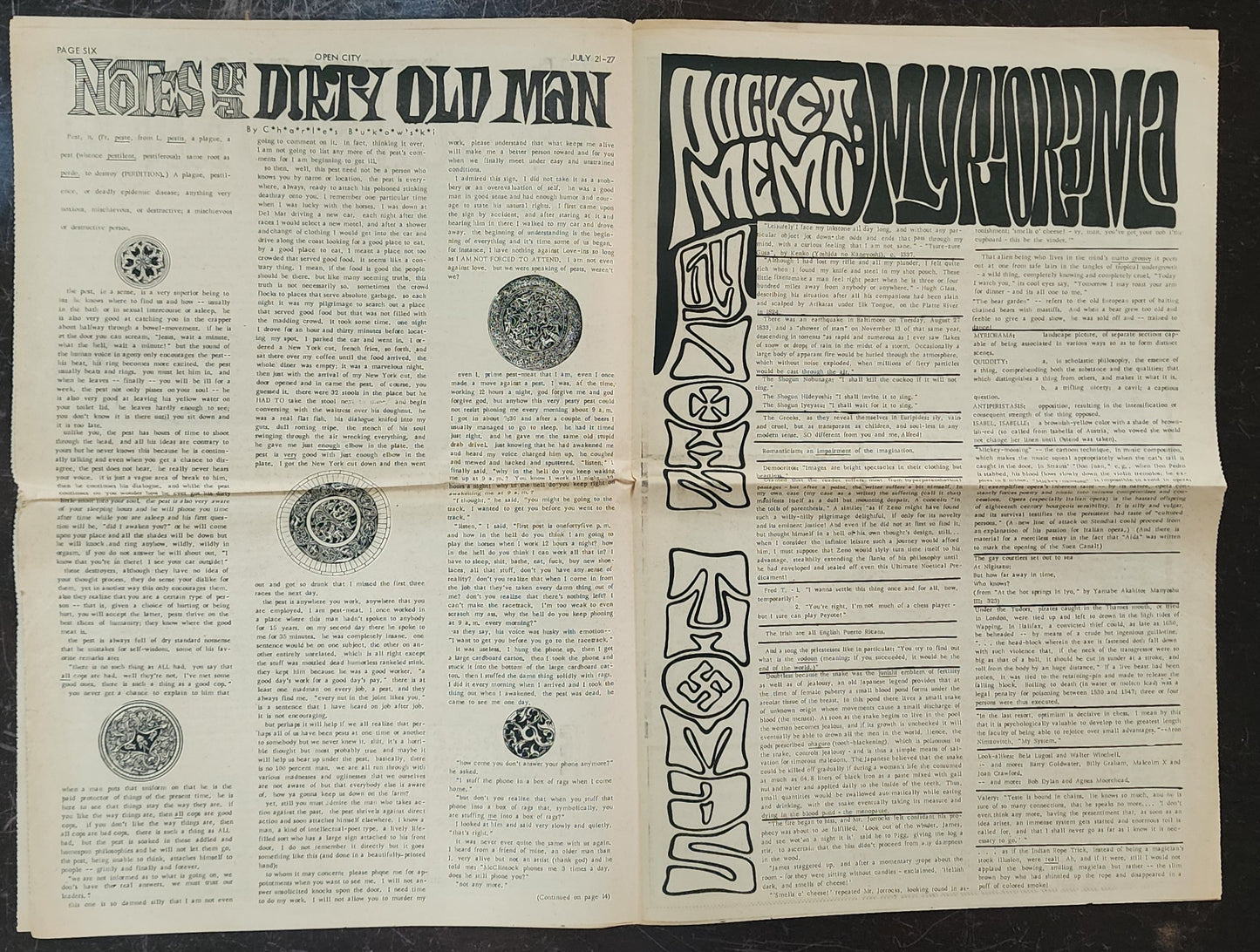 OPEN CITY No. 12, July 21–27, 1967 — Bukowski Notes, John Thomas, Nina Simone, Simon & Garfunkel, LA Head Shops