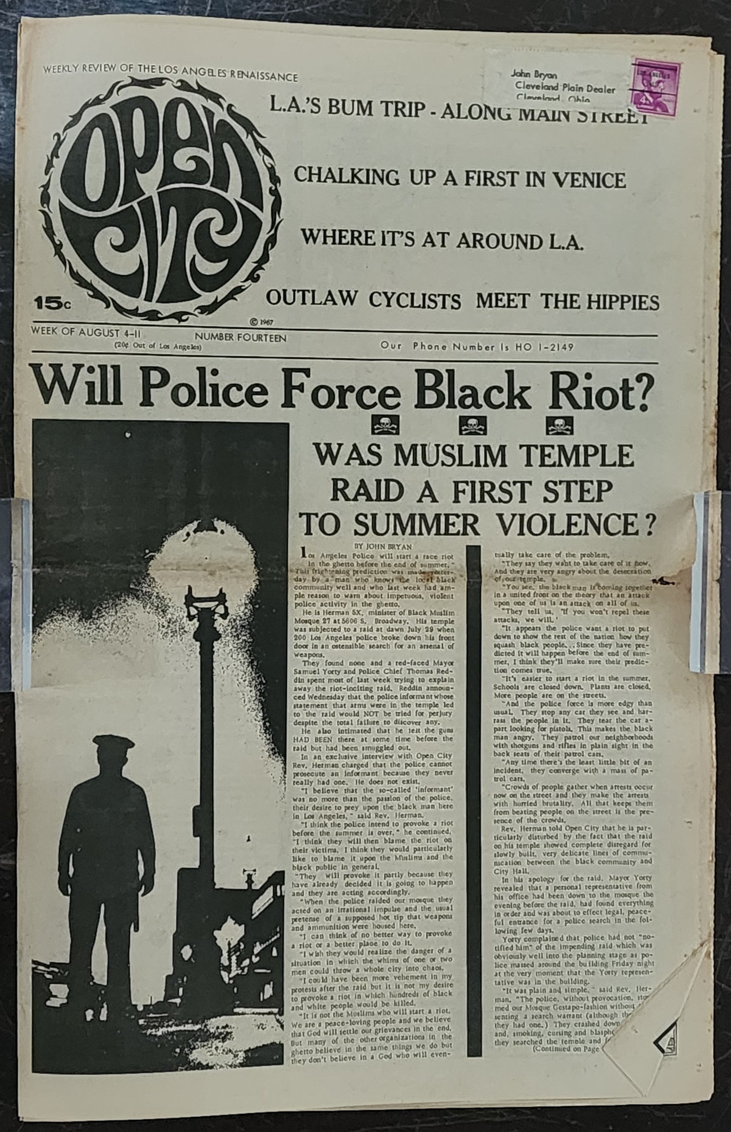 OPEN CITY No. 14, Aug. 4–11, 1967 — Bukowski on American Poetry, Either/Or Bookstore Bukowski Books Ad, Hell's Angels, Muslim Temple Raid