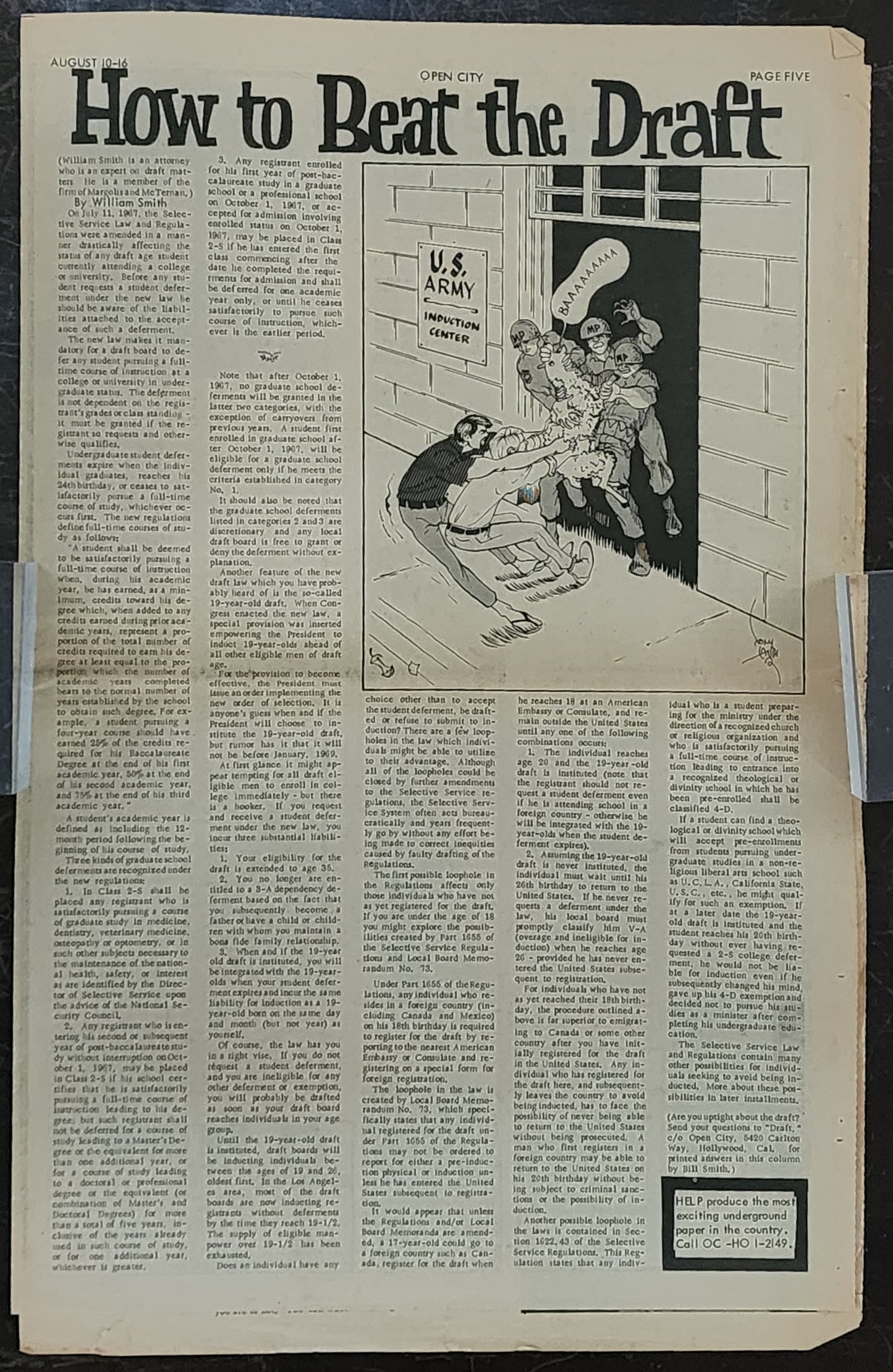 OPEN CITY No. 15, Aug. 10–16, 1967 — Bukowski Notes, Hiroshima Day March, Dr. Linus Pauling, How to Beat the Draft