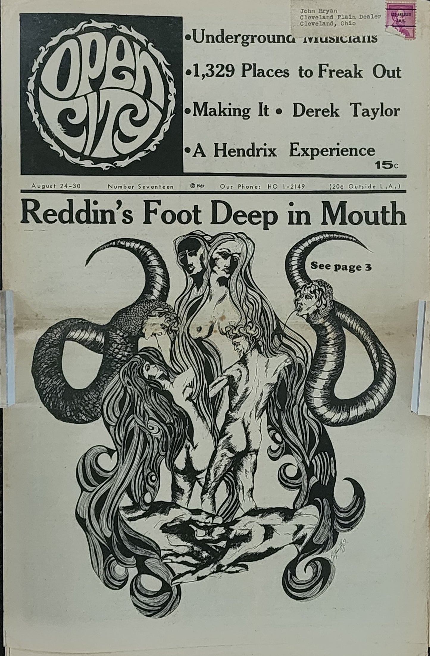 OPEN CITY No. 17, Aug. 24–30, 1967 — Bukowski Notes, The Doors at the Whisky, Jimi Hendrix Experience, Griffith Park Love-In