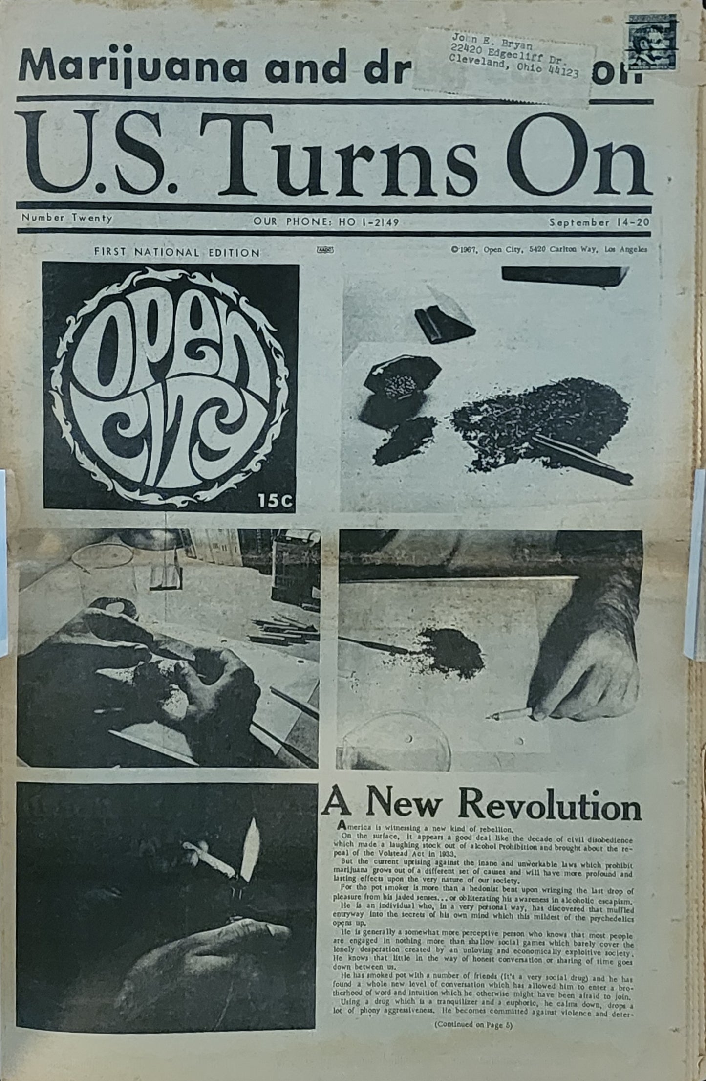 OPEN CITY No. 20, Sept. 14–20, 1967 — Bukowski on the Pot Scene, George Harrison Interviewed by Derek Taylor, Steven Richmond