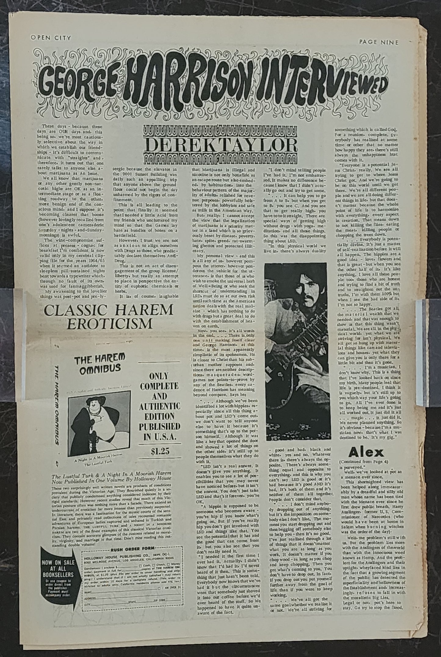 OPEN CITY No. 20, Sept. 14–20, 1967 — Bukowski on the Pot Scene, George Harrison Interviewed by Derek Taylor, Steven Richmond