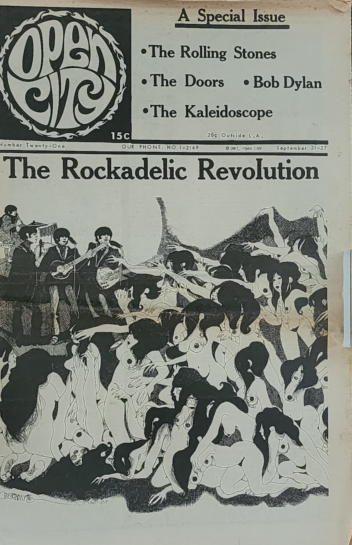 OPEN CITY No. 21, Sept. 21–27, 1967 — Bukowski Notes, Rolling Stones, The Doors, Bob Dylan, Dizzy Gillespie, Lightnin' Hopkins