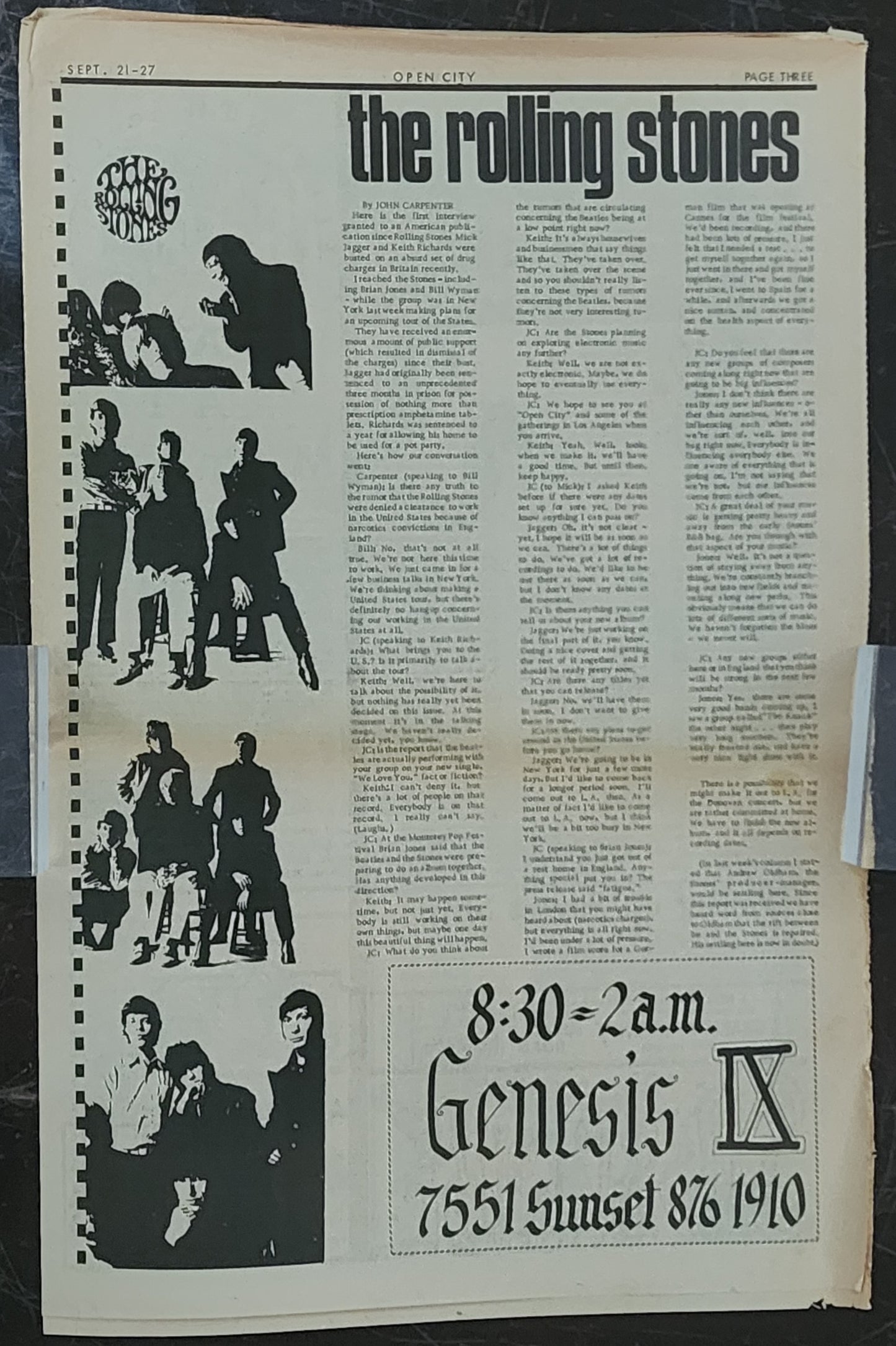 OPEN CITY No. 21, Sept. 21–27, 1967 — Bukowski Notes, Rolling Stones, The Doors, Bob Dylan, Dizzy Gillespie, Lightnin' Hopkins