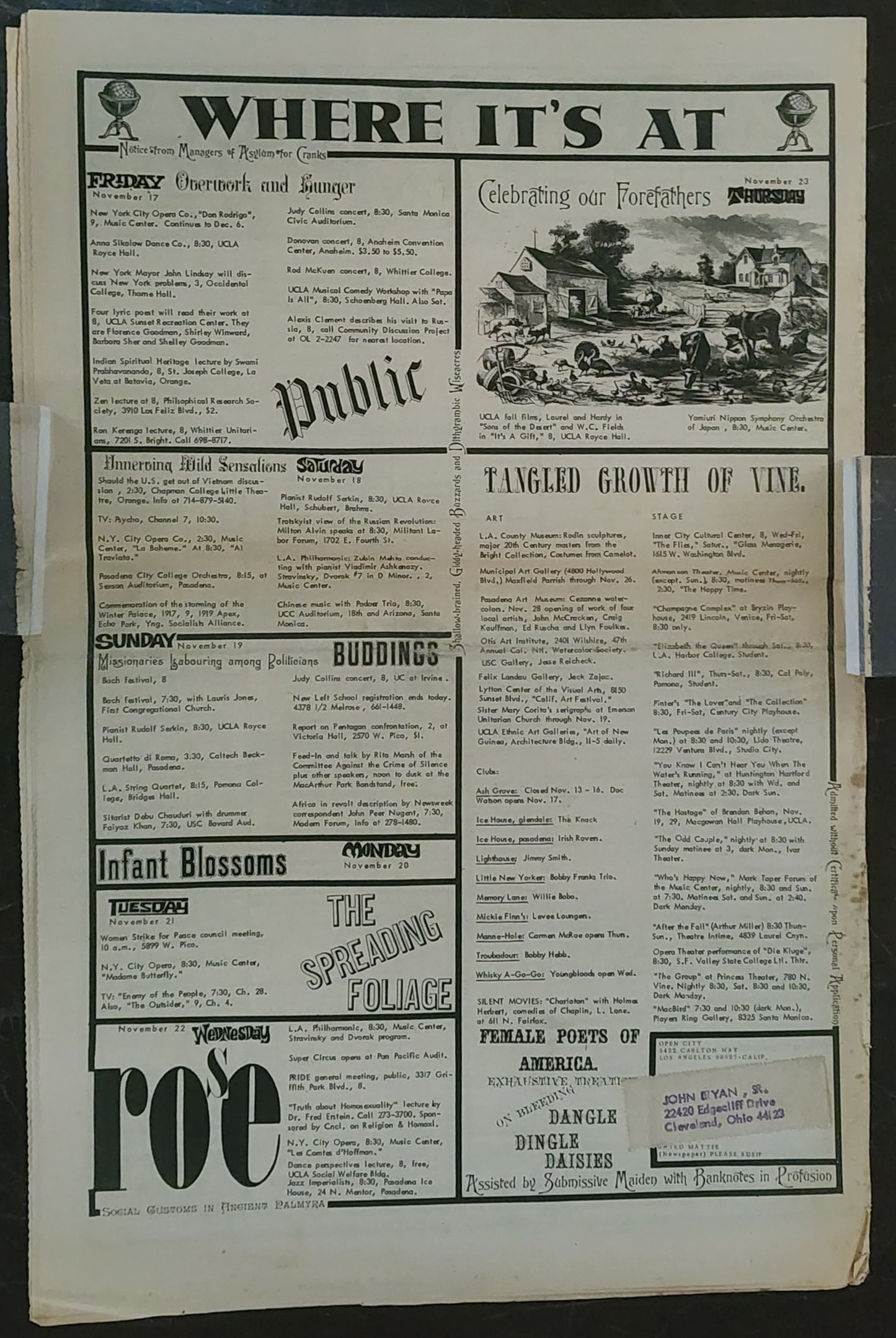 OPEN CITY No. 29, Nov. 17–23, 1967 — Bukowski on Barbara Frye, Canned Heat, Ramblin' Jack Elliott, Tim Buckley, End of the Love-In Era