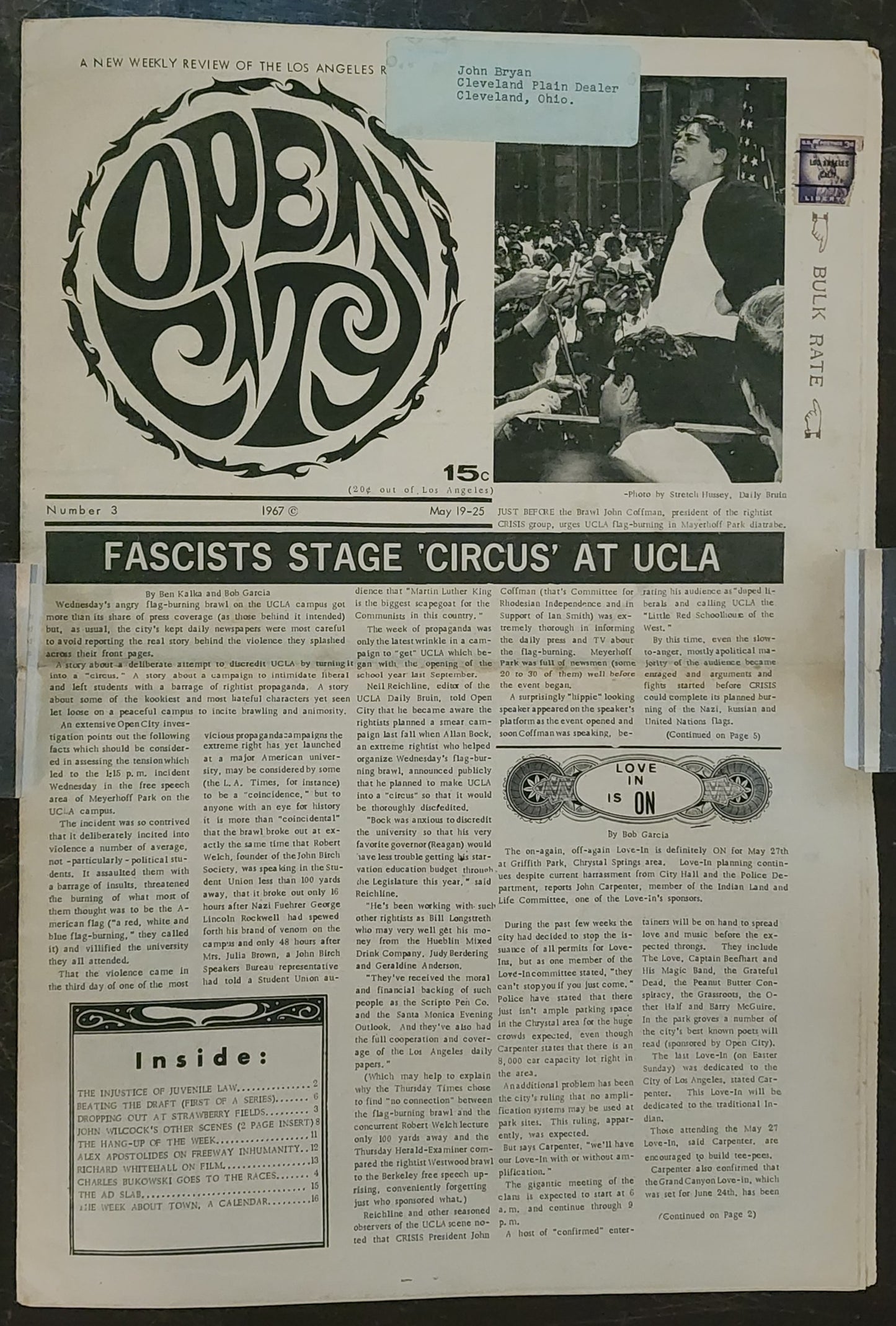 OPEN CITY No. 3, May 19–25, 1967 — Bukowski at the Races, Grateful Dead, Captain Beefheart, UCLA Free Speech Riot