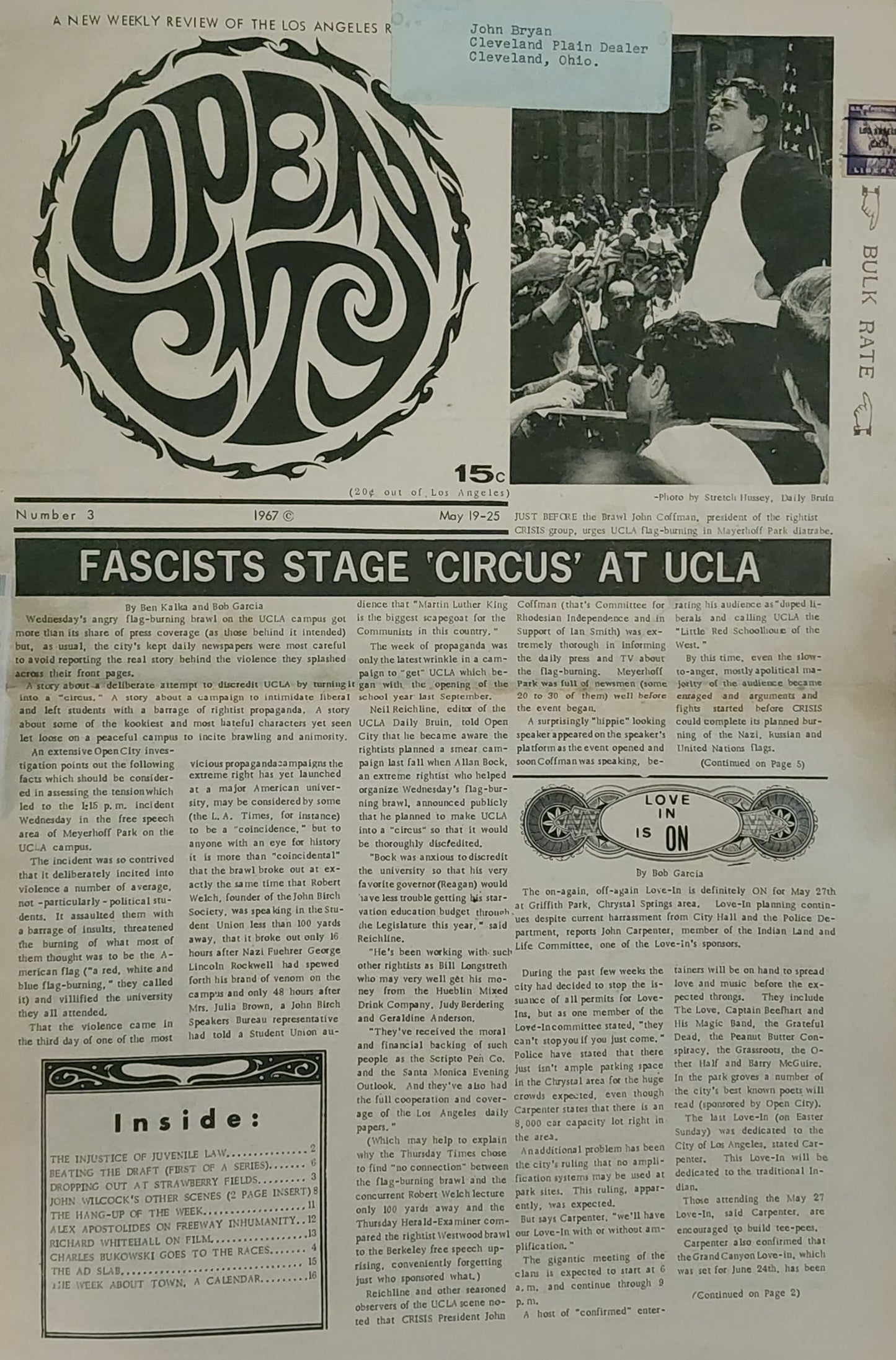 OPEN CITY No. 3, May 19–25, 1967 — Bukowski at the Races, Grateful Dead, Captain Beefheart, UCLA Free Speech Riot