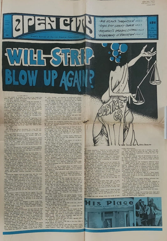 OPEN CITY No. 69, Sept. 13–19, 1968 — Bukowski Baseball Column, Cops Zap Underground Comix, Crumb, Bob Dylan's Tarantula, , Gabor Szabo, Cannonball Adderley, Muddy Waters