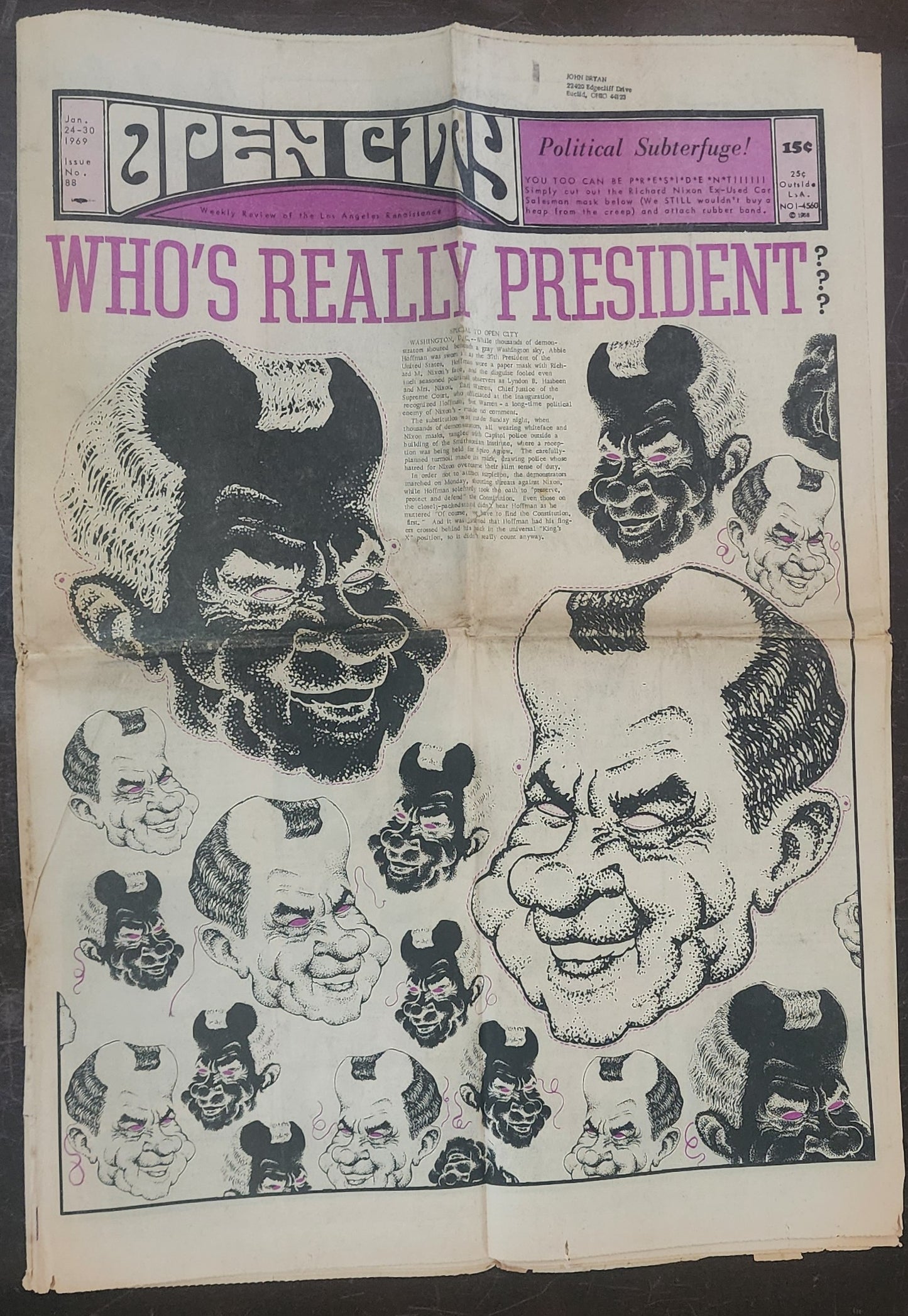 OPEN CITY No. 88, Jan. 24–30, 1969 — Bukowski in the French Quarter, Open City Benefit Poetry Reading, Black Panther Assassinations, Flying Burrito Brothers
