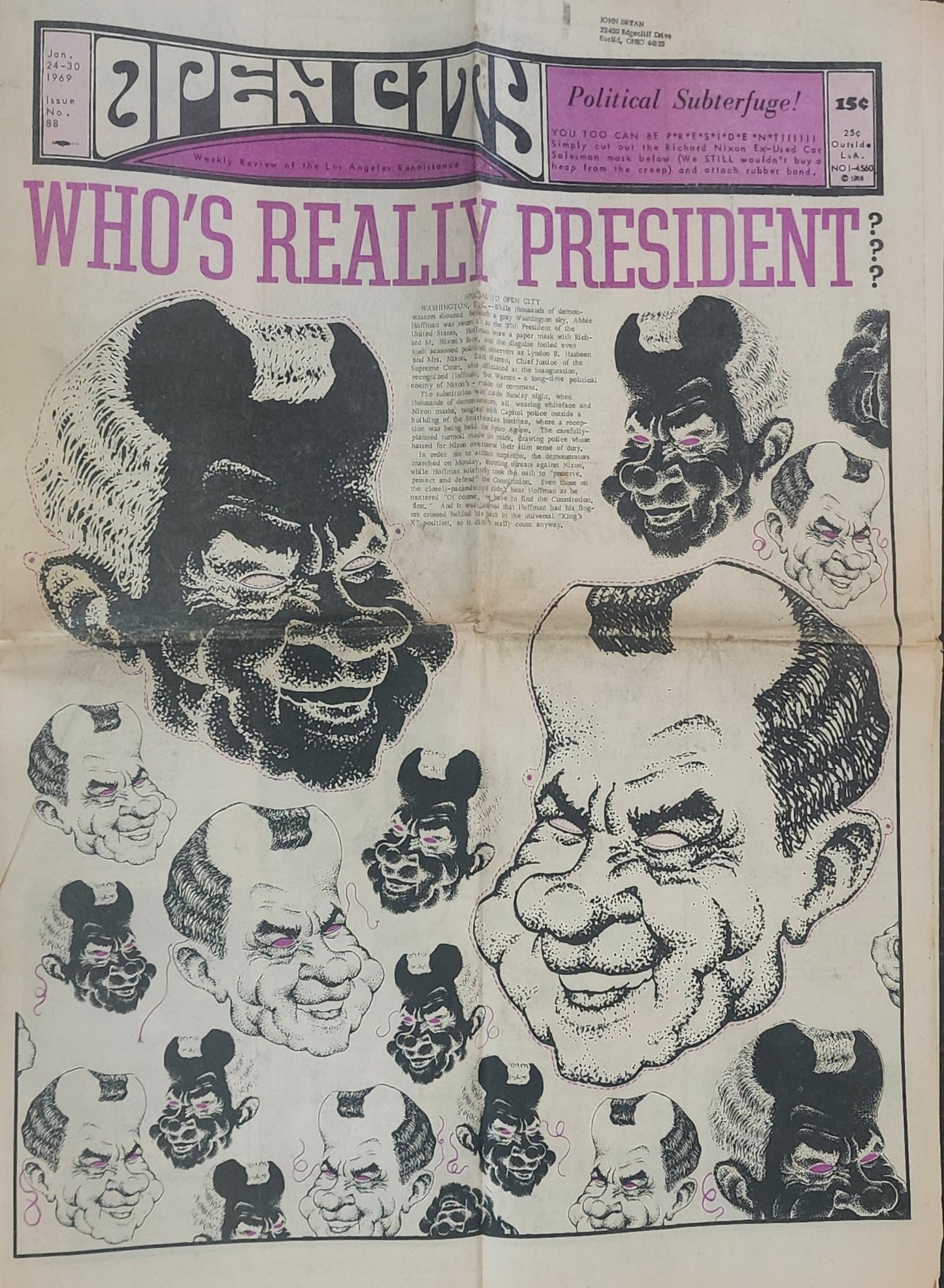OPEN CITY No. 88, Jan. 24–30, 1969 — Bukowski in the French Quarter, Open City Benefit Poetry Reading, Black Panther Assassinations, Flying Burrito Brothers