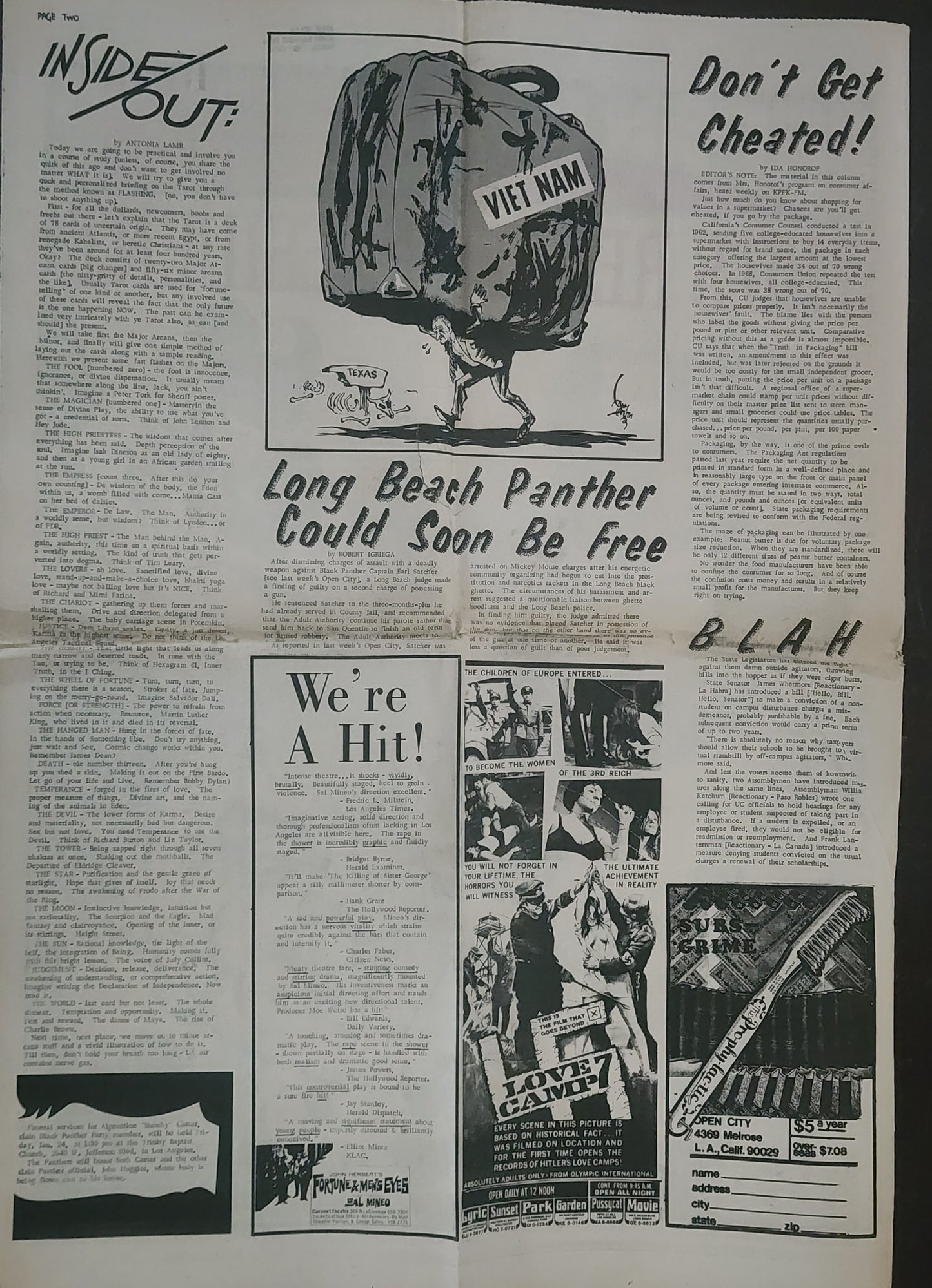 OPEN CITY No. 88, Jan. 24–30, 1969 — Bukowski in the French Quarter, Open City Benefit Poetry Reading, Black Panther Assassinations, Flying Burrito Brothers