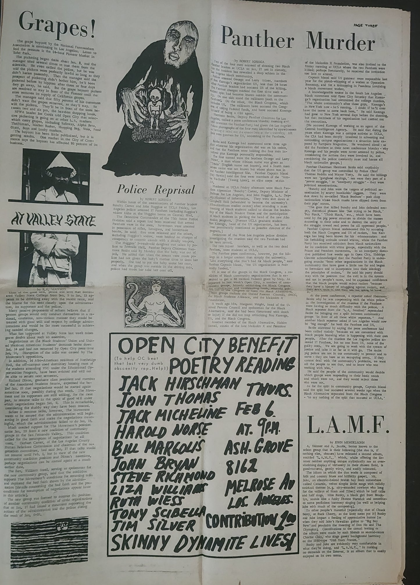OPEN CITY No. 88, Jan. 24–30, 1969 — Bukowski in the French Quarter, Open City Benefit Poetry Reading, Black Panther Assassinations, Flying Burrito Brothers