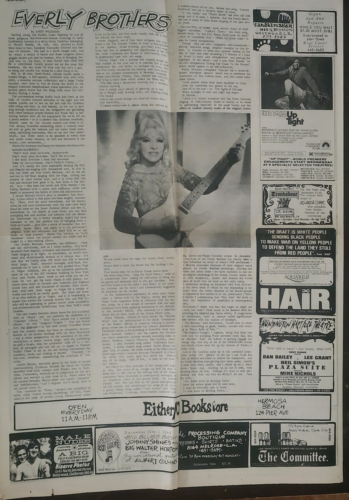 OPEN CITY No. 83, Dec. 20–26, 1968 — Bukowski Notes, The Doors Forum Review,  Eldridge Cleaver Centerfold Poster, Grateful Dead, Country Joe, Everly Brothers, Andy Warhol