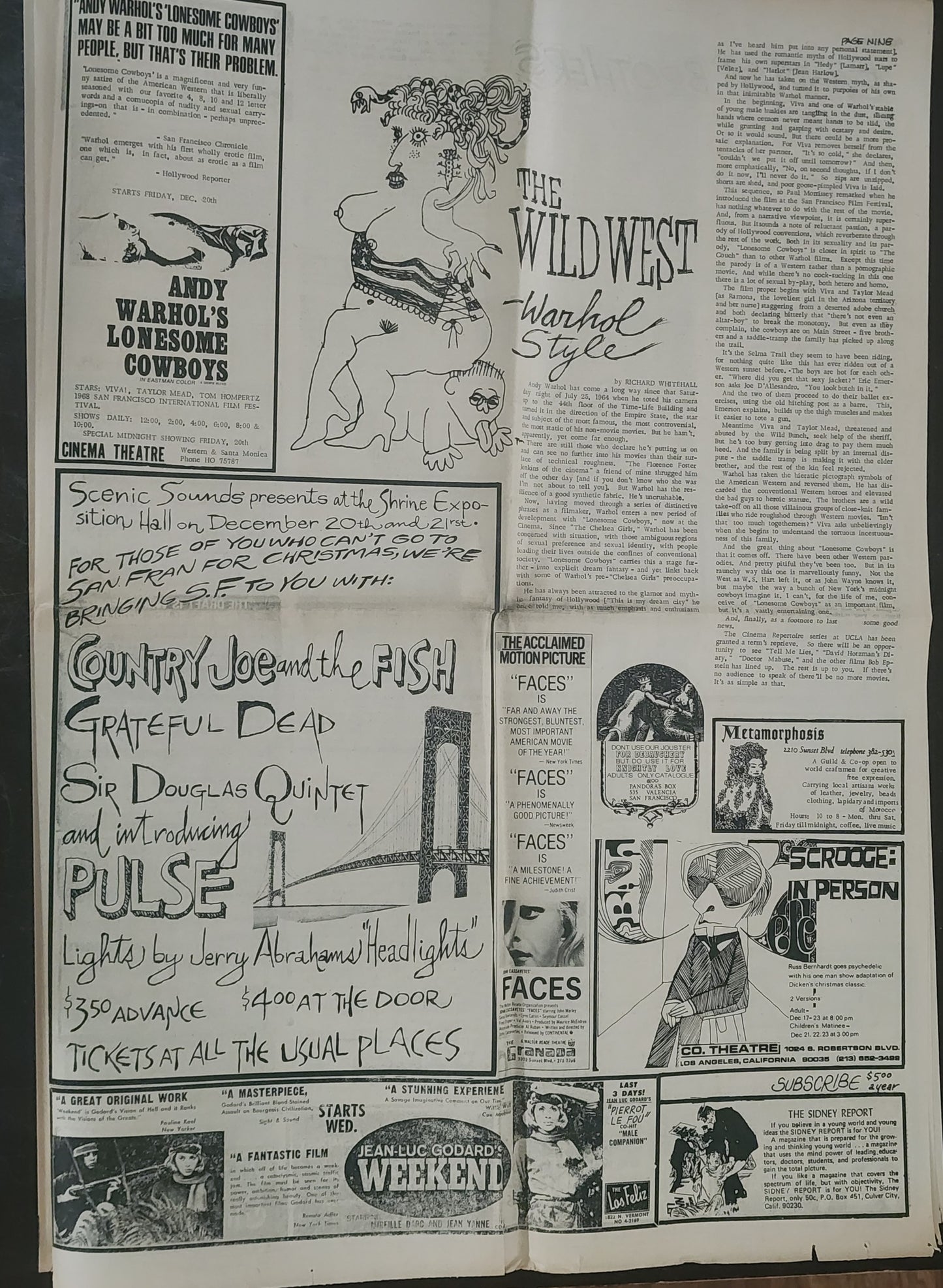 OPEN CITY No. 83, Dec. 20–26, 1968 — Bukowski Notes, The Doors Forum Review,  Eldridge Cleaver Centerfold Poster, Grateful Dead, Country Joe, Everly Brothers, Andy Warhol