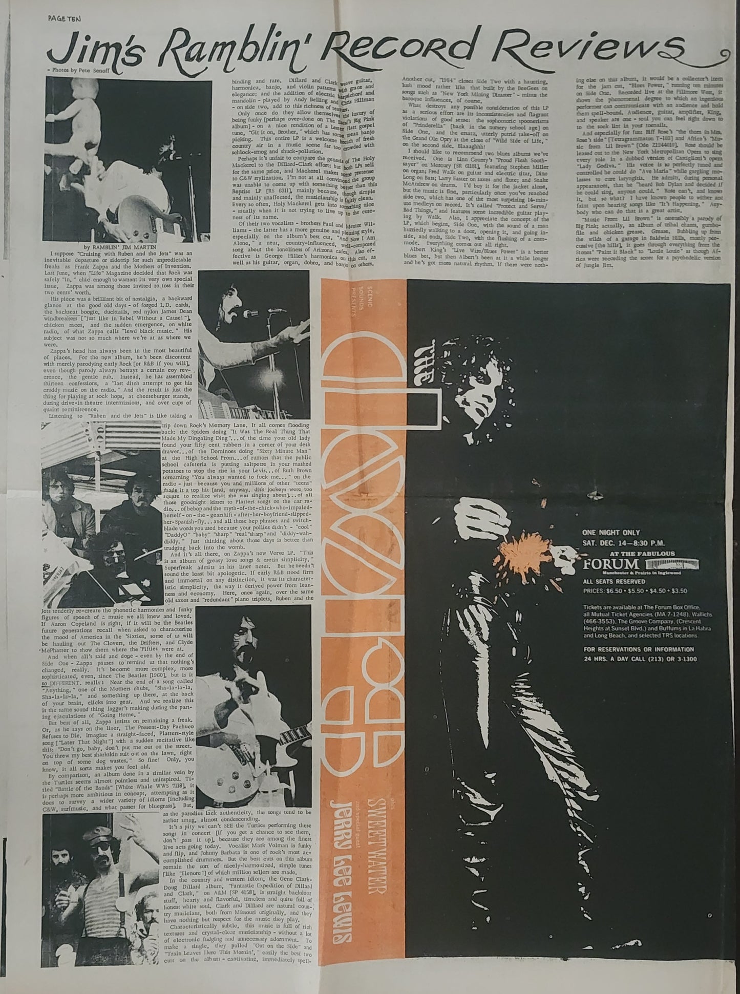 OPEN CITY No. 82, Dec. 13–19, 1968 — Bukowski at the Races, Poets Fight Back Benefit, Ad for The Doors at the LA Forum, Mothers of Invention, Creedence Clearwater Revival