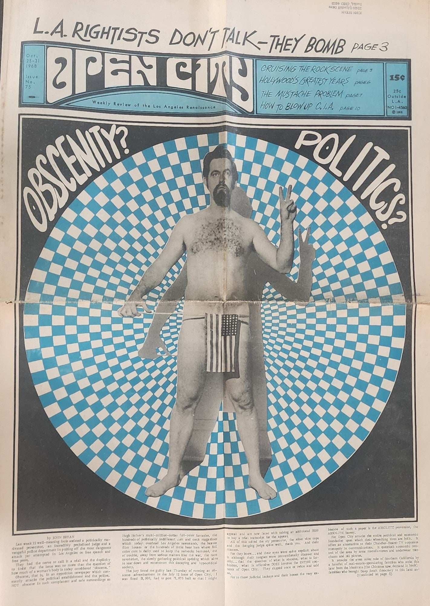 OPEN CITY No. 75, Oct. 25–31, 1968 — Bukowski Notes, How to Blow Up a CIA Office, L.A. Rightist Bombings, Small Faces, John Mayall and Eric Clapton
