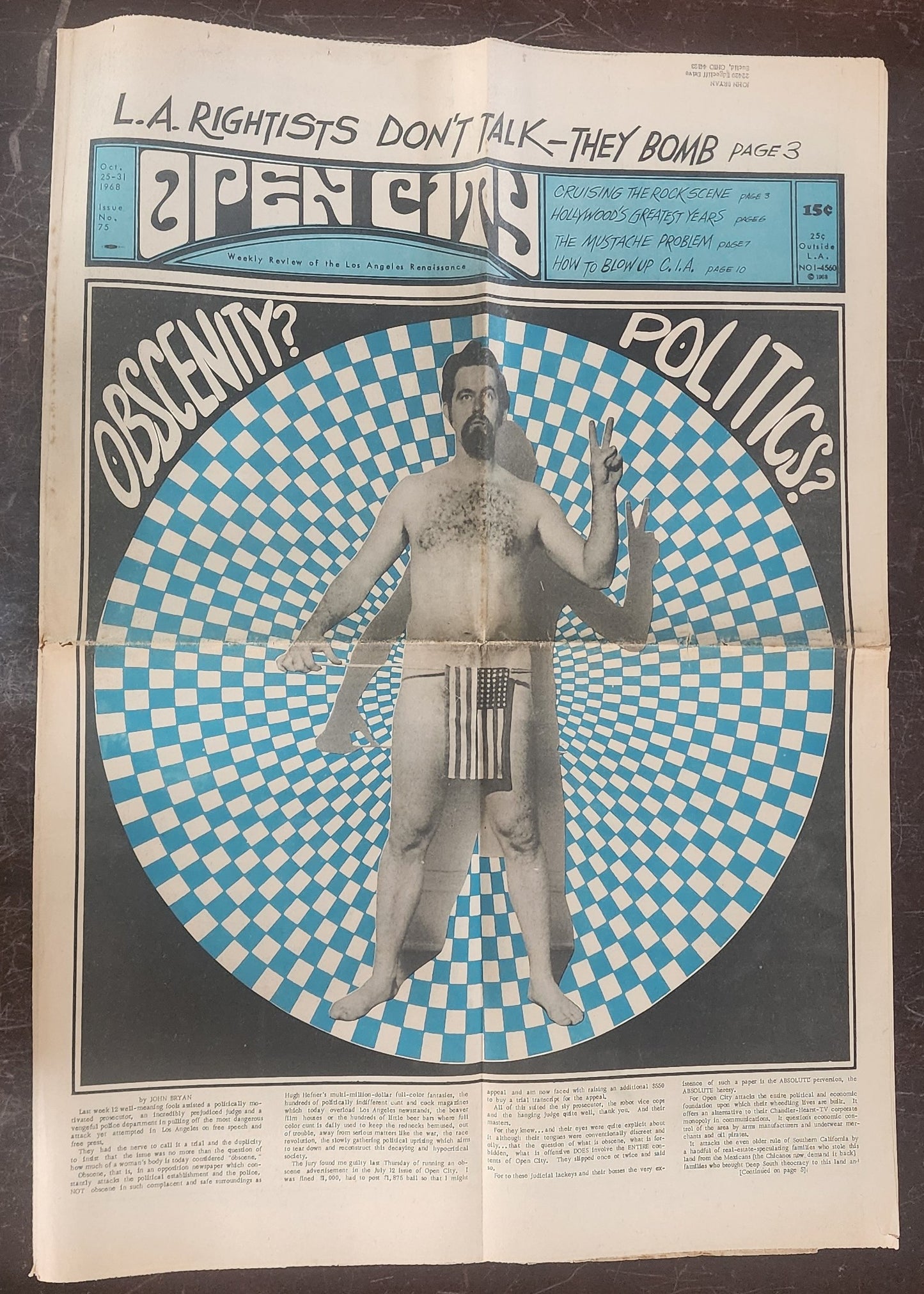 OPEN CITY No. 75, Oct. 25–31, 1968 — Bukowski Notes, How to Blow Up a CIA Office, L.A. Rightist Bombings, Small Faces, John Mayall and Eric Clapton