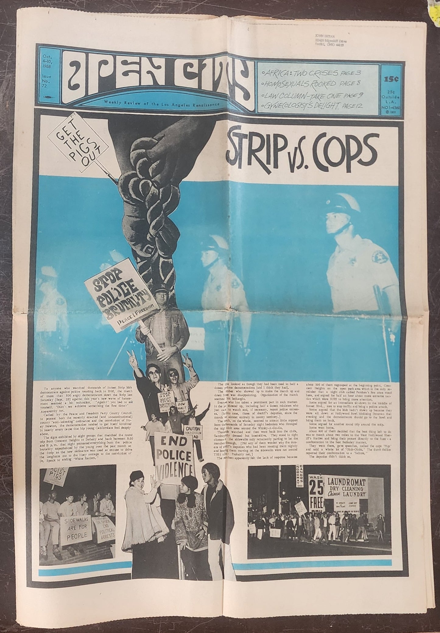 OPEN CITY No. 72, Oct. 4–10, 1968 — Bukowski Notes, The Byrds Sweet Heart of the Rodeo, Donovan at the Hollywood Bowl, Andy Warhol, Strip vs. Cops
