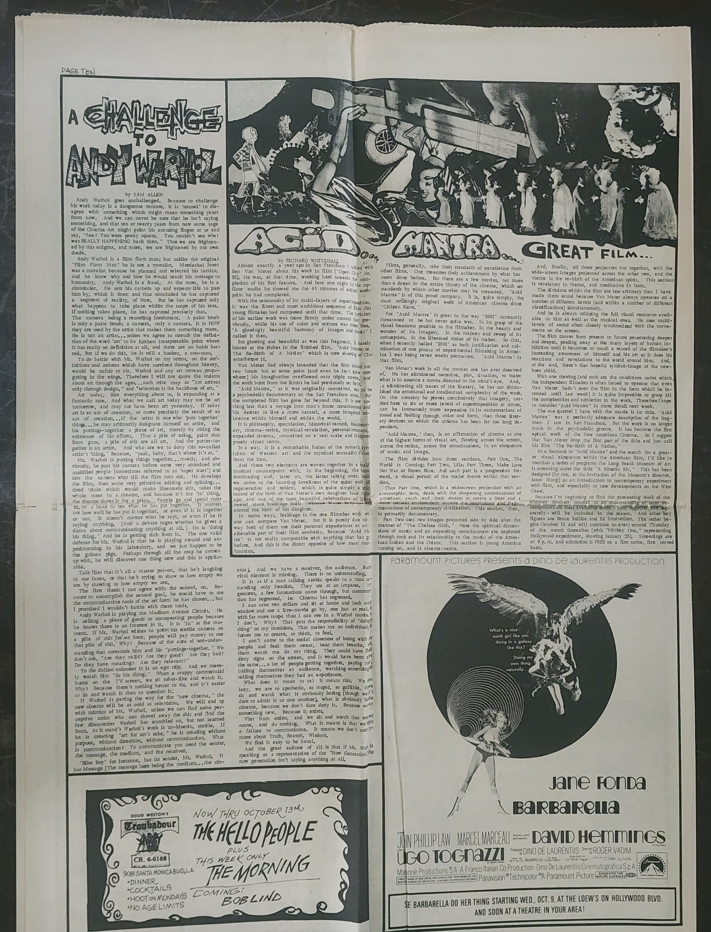 OPEN CITY No. 72, Oct. 4–10, 1968 — Bukowski Notes, The Byrds Sweet Heart of the Rodeo, Donovan at the Hollywood Bowl, Andy Warhol, Strip vs. Cops