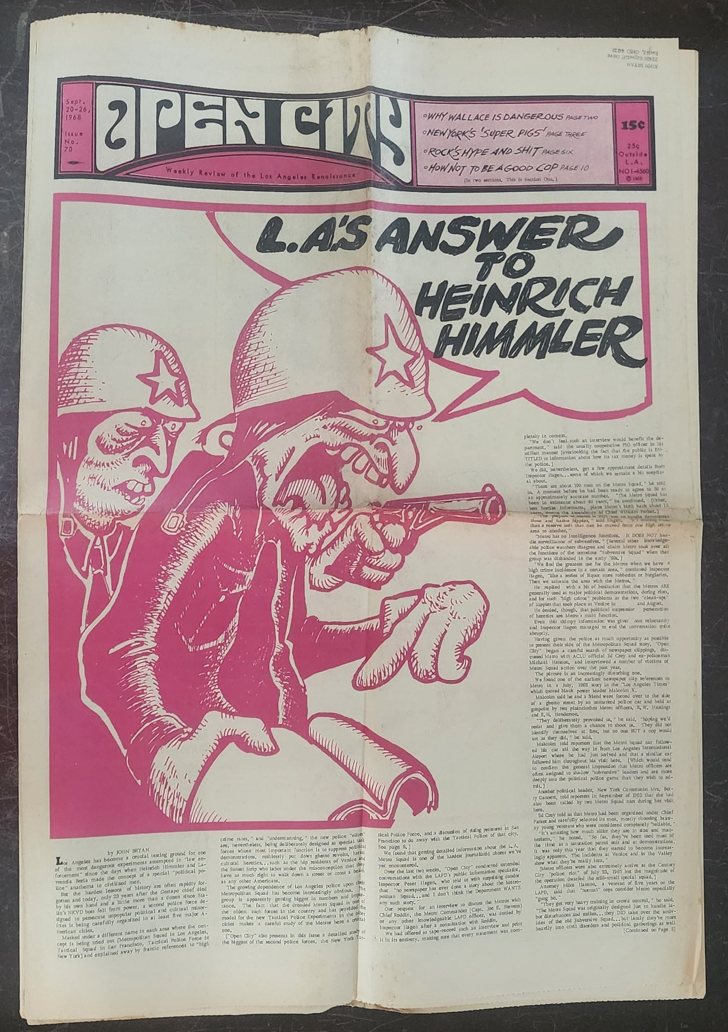 OPEN CITY No. 70, Sept. 20–26, 1968 — Bukowski Notes, L.A.'s Secret Political Police, Quicksilver Messenger Service, Ravi Shankar, Procol Harum