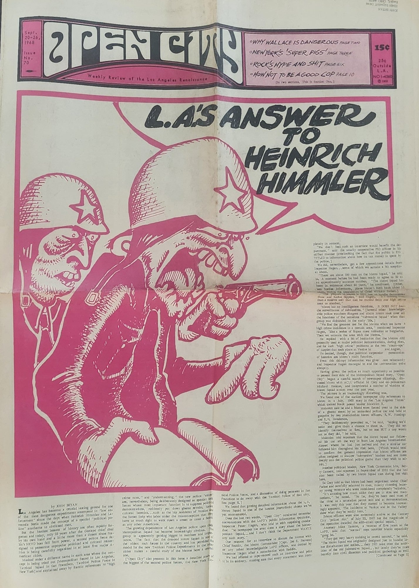 OPEN CITY No. 70, Sept. 20–26, 1968 — Bukowski Notes, L.A.'s Secret Political Police, Quicksilver Messenger Service, Ravi Shankar, Procol Harum