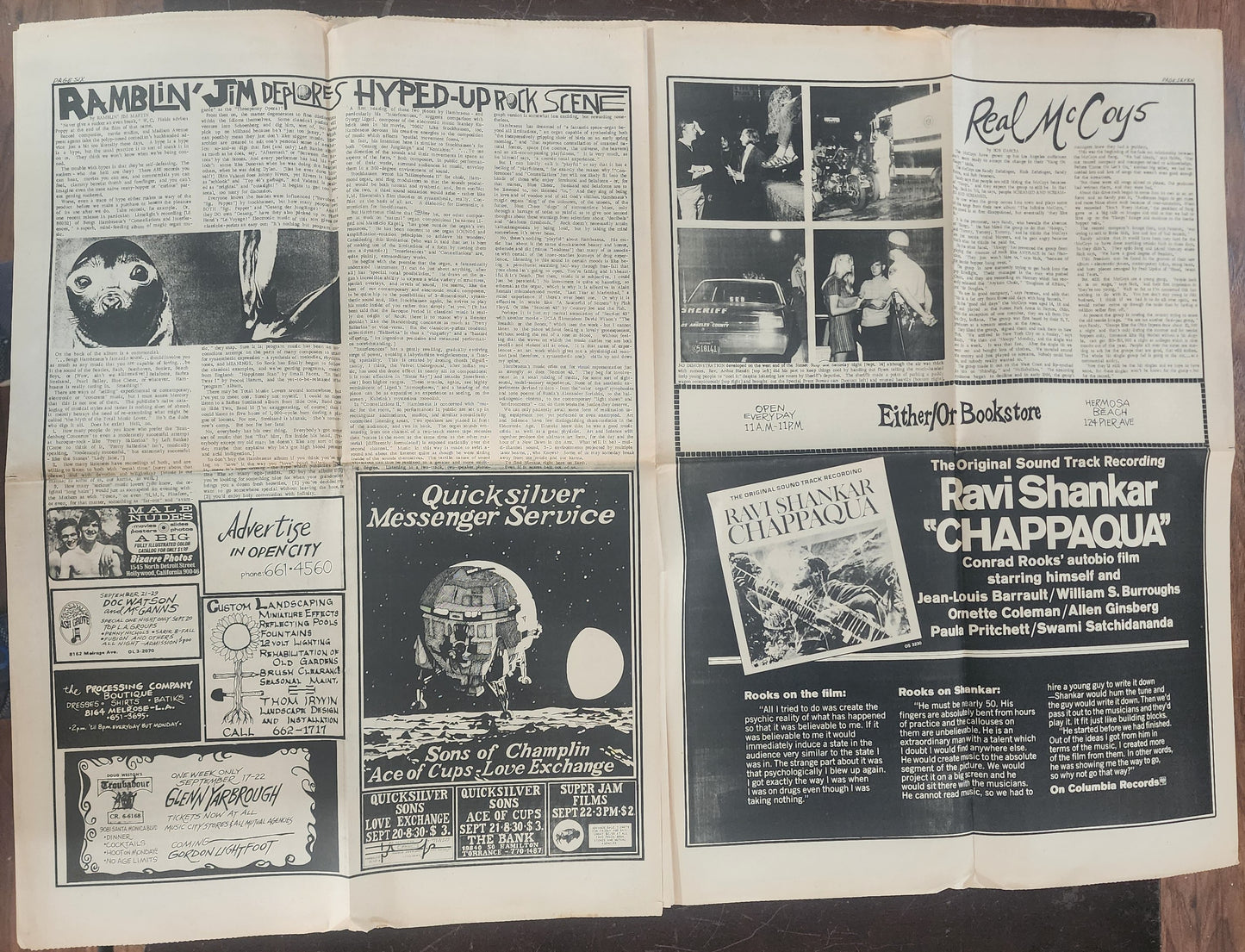 OPEN CITY No. 70, Sept. 20–26, 1968 — Bukowski Notes, L.A.'s Secret Political Police, Quicksilver Messenger Service, Ravi Shankar, Procol Harum