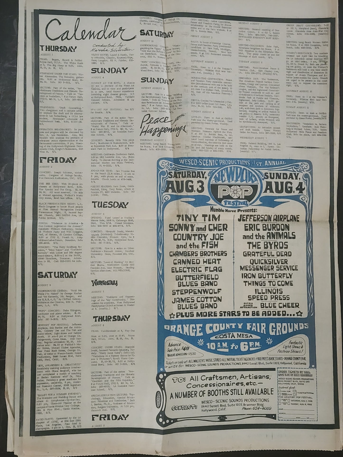 OPEN CITY No. 63, Aug. 2–8, 1968 — Bukowski Notes, Newport Pop Festival, Jefferson Airplane, Grateful Dead, The Byrds, Canned Heat, Heil Humphrey