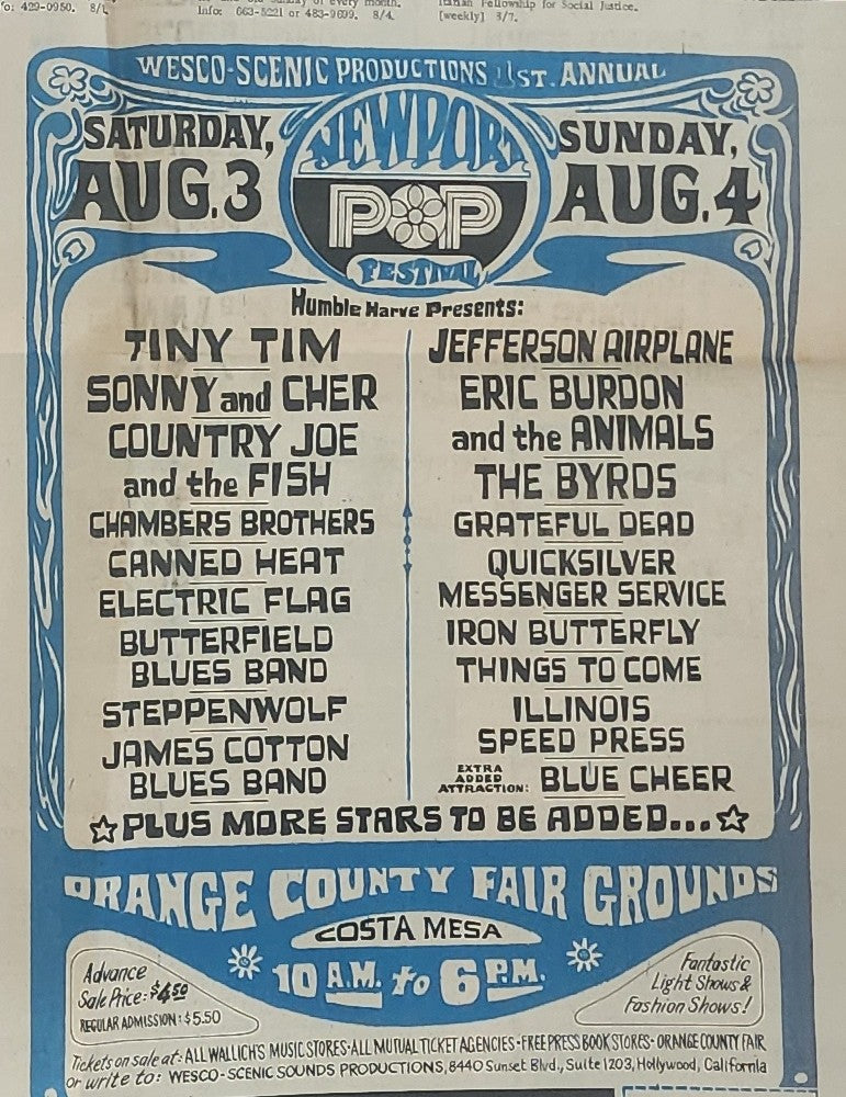 OPEN CITY No. 63, Aug. 2–8, 1968 — Bukowski Notes, Newport Pop Festival, Jefferson Airplane, Grateful Dead, The Byrds, Canned Heat, Heil Humphrey